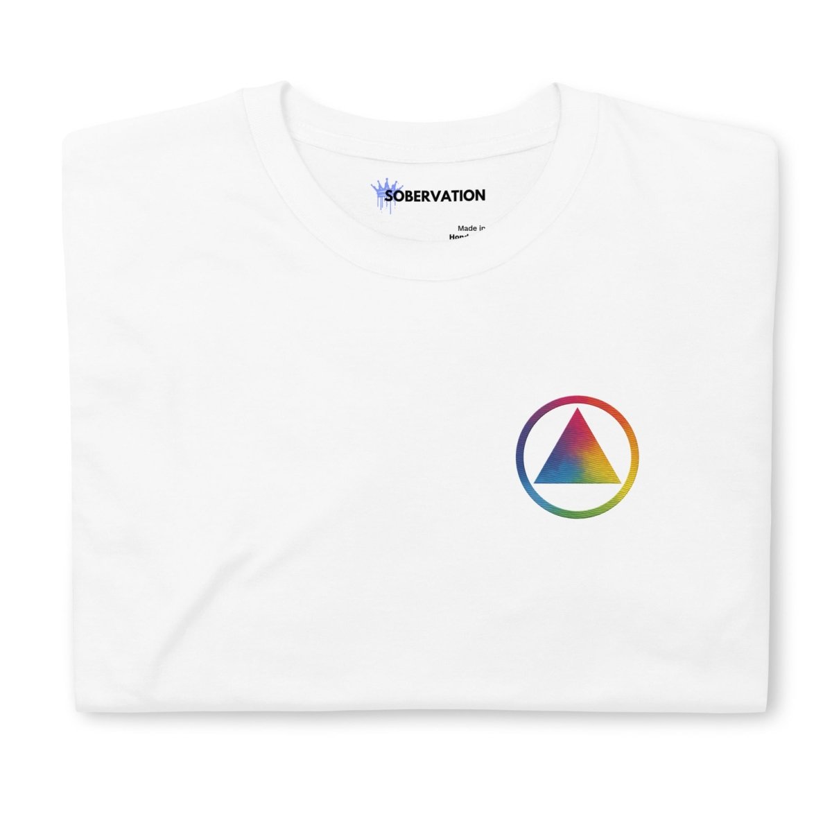 Rainbow Sobriety Symbol T-Shirt - Embroidered Chest & Back Design | Premium Cotton Tee for Recovery & Pride Events | Addiction Awareness Apparel