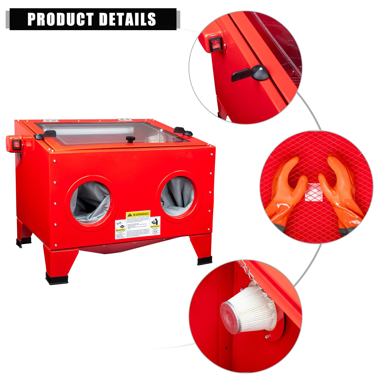 25 Gallon Portable Bench Top Sand Blasting Cabinet - Heavy Duty Steel Air Sandblaster with Spray Gun for Metal, Wood & Auto Restoration - Works with 40-80PSI/5CFM Air Compressor - Perfect for DIY Projects, Rust Removal & Surface Preparation