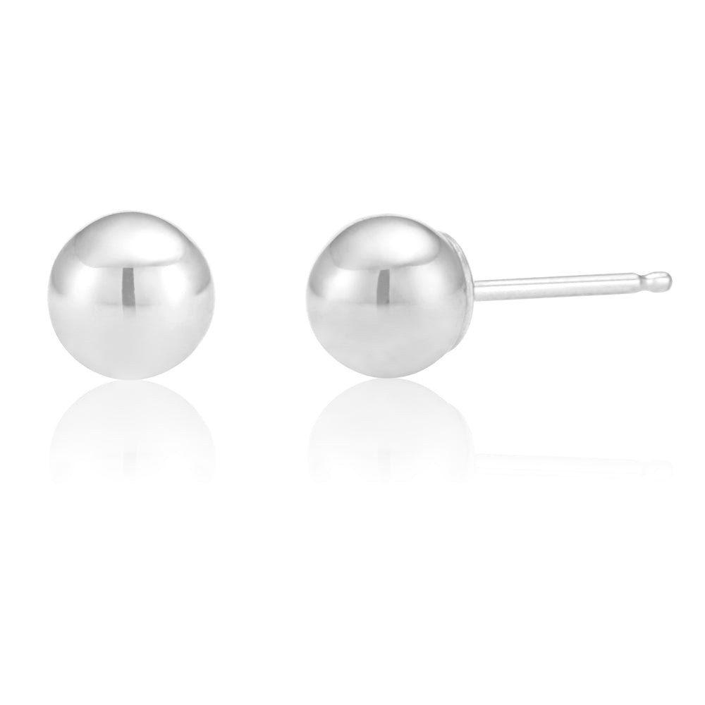 9ct White Gold 5mm Ball Stud Earrings for Women - Hypoallergenic Cubic Zirconia Studs - Perfect for Everyday Wear, Work & Special Occasions