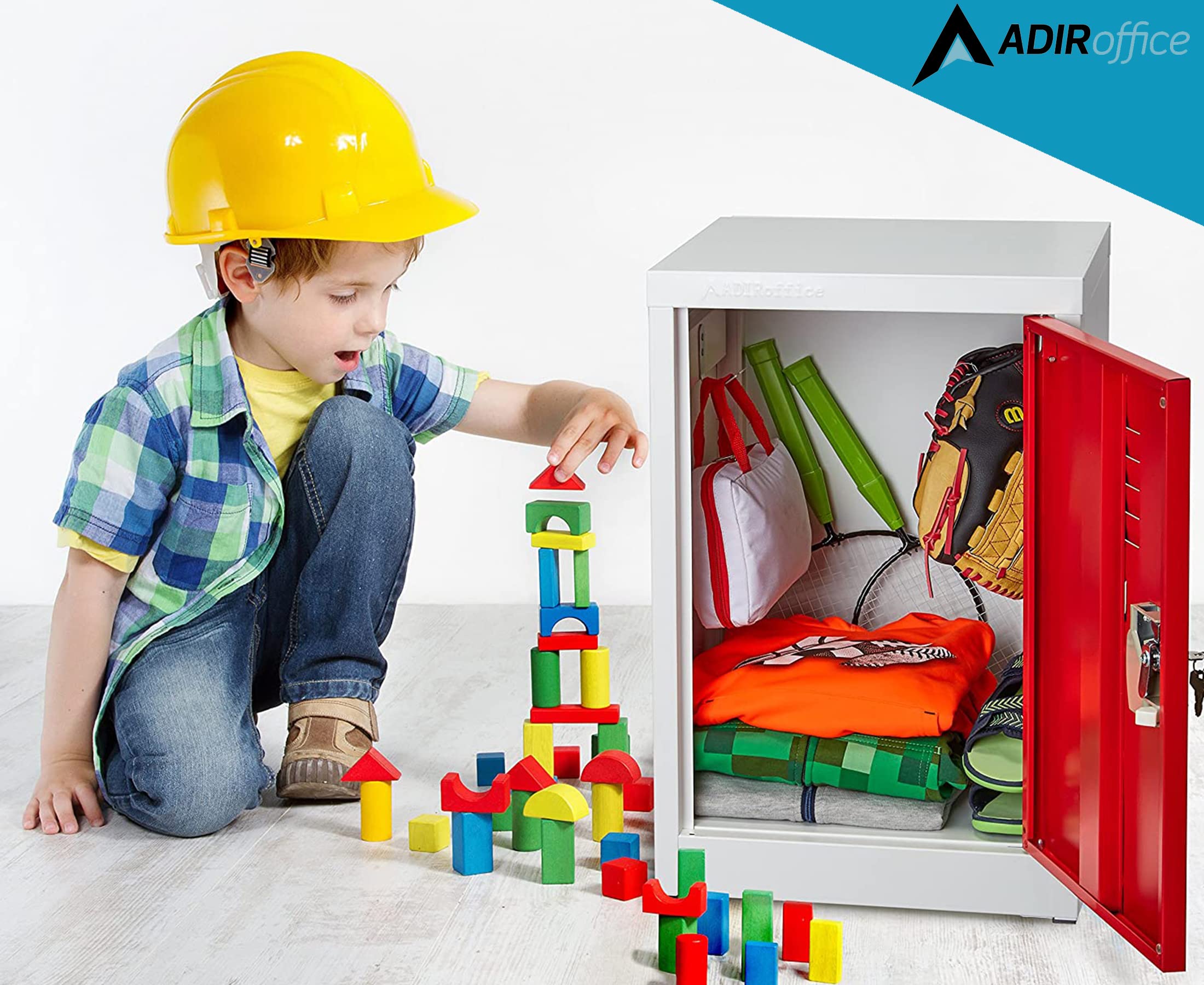 AdirOffice Kids Steel Metal Storage Locker - Heavy Duty School Locker with Key & Hanging Rods for Home, Gym & Classroom Organization | Perfect for Backpacks, Sports Gear & Clothes Storage