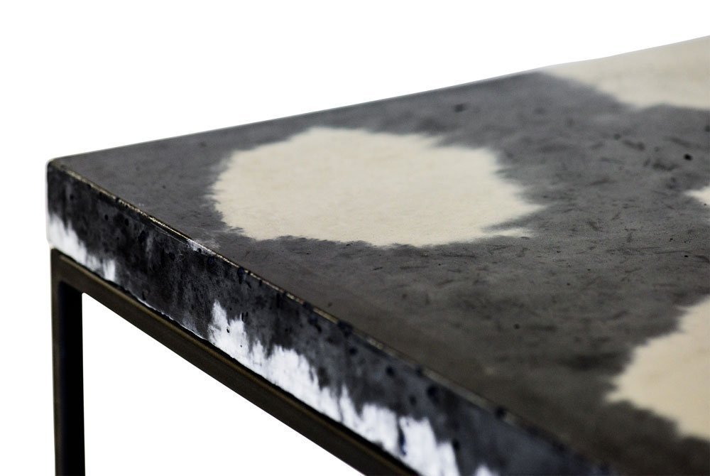 Cowhide Concrete Cube Side Table - Modern End Table & Nightstand with Concrete Top for Living Room, Bedroom, and Office Use