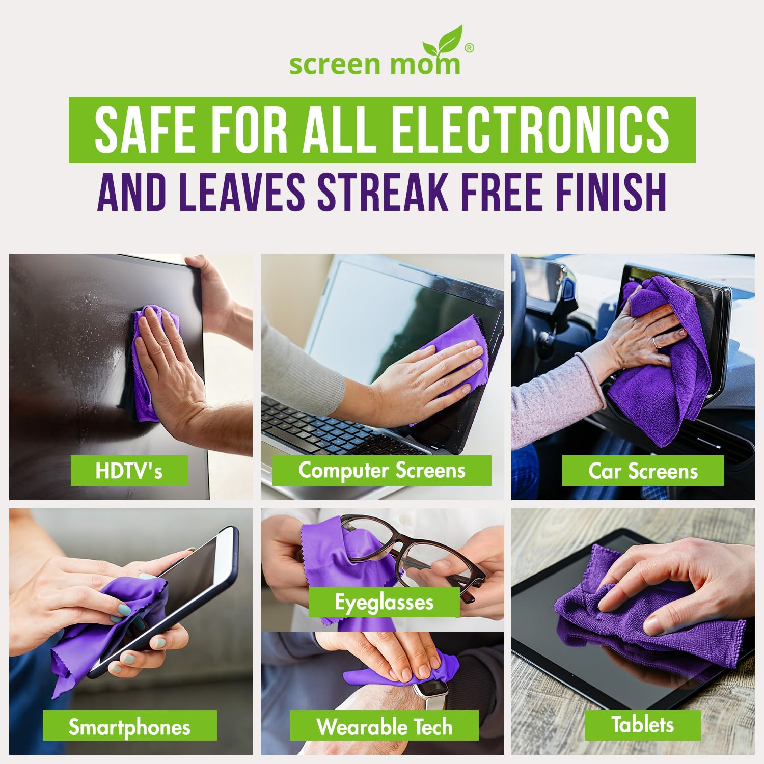 Screen Mom Screen Cleaner Spray Kit - 8oz & 2oz with 4 Microfiber Cloths | Safe for Eyeglasses, Monitors, Electronics & Car Screens | Streak-Free Cleaning for Phones, Laptops, TVs & More