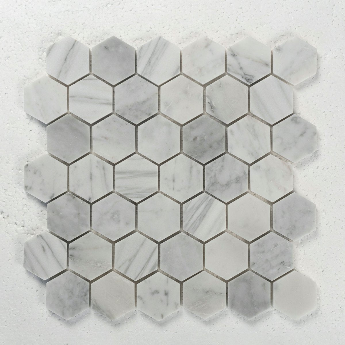 2 in. Hexagon Bianco Carrara White Polished Marble Mosaic Tile - Premium Bathroom & Kitchen Backsplash, Shower Wall, Flooring Decor