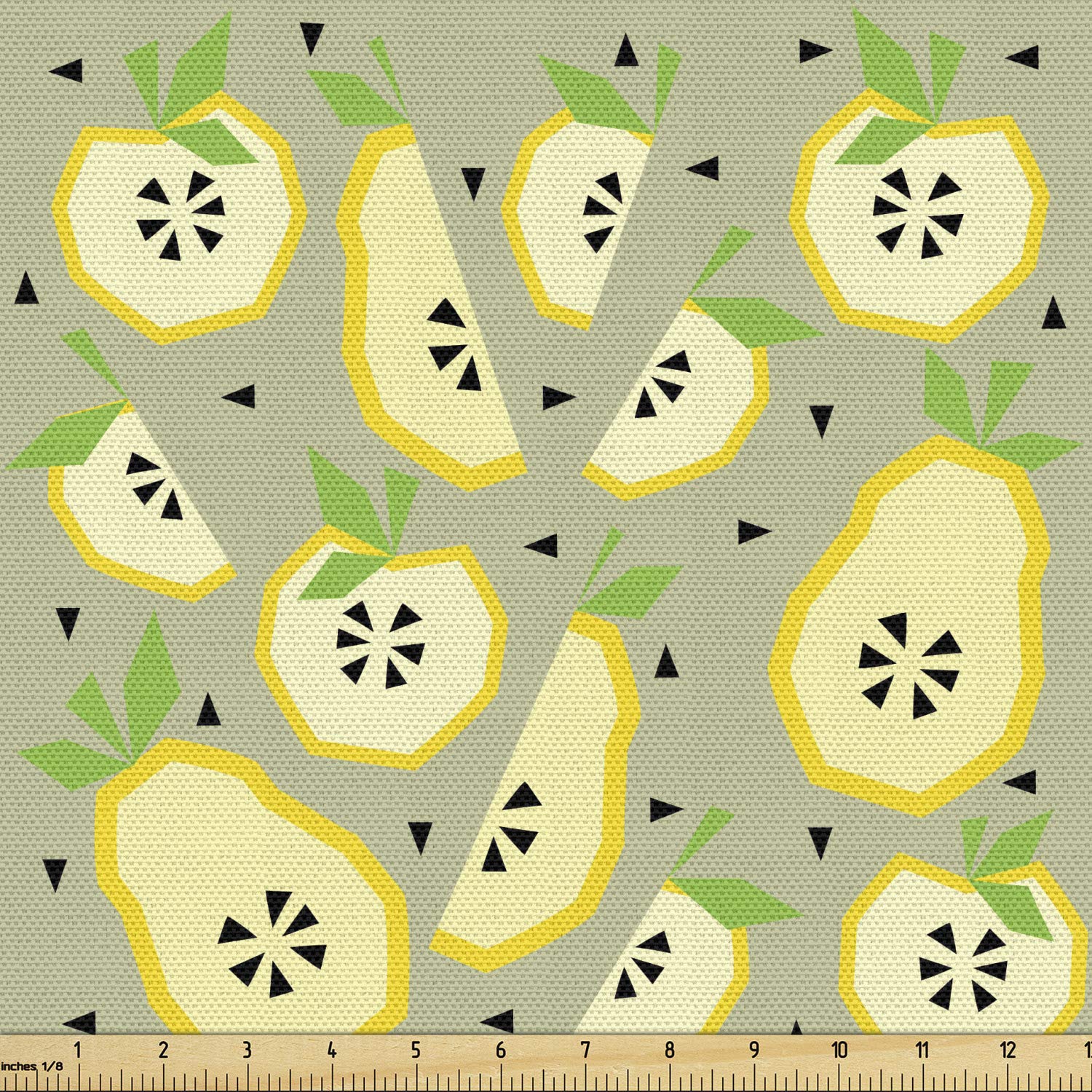 Ambesonne Summer Apple Pear Polyester Fabric by The Yard - 3 Yards, Pale Green & Yellow, Modern Fractal Juice Tropic Art Print - Upholstery, Curtains, DIY Home Decor, Craft Projects, Tablecloths, Pillow Covers