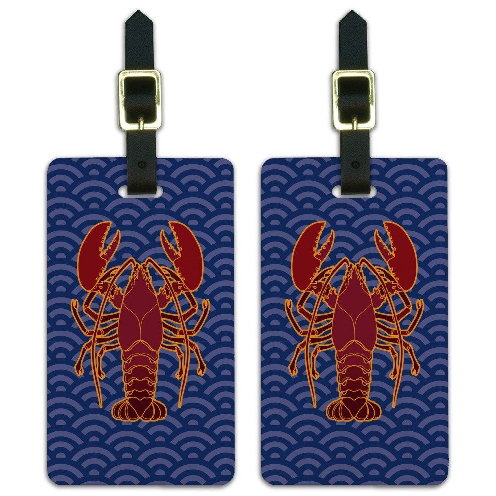 Atlantic Lobster on Blue Waves Luggage ID Tags - Set of 2 Waterproof Travel Tags for Suitcases, Backpacks & Carry-On Bags - Perfect for Airports, Cruises & Business Trips
