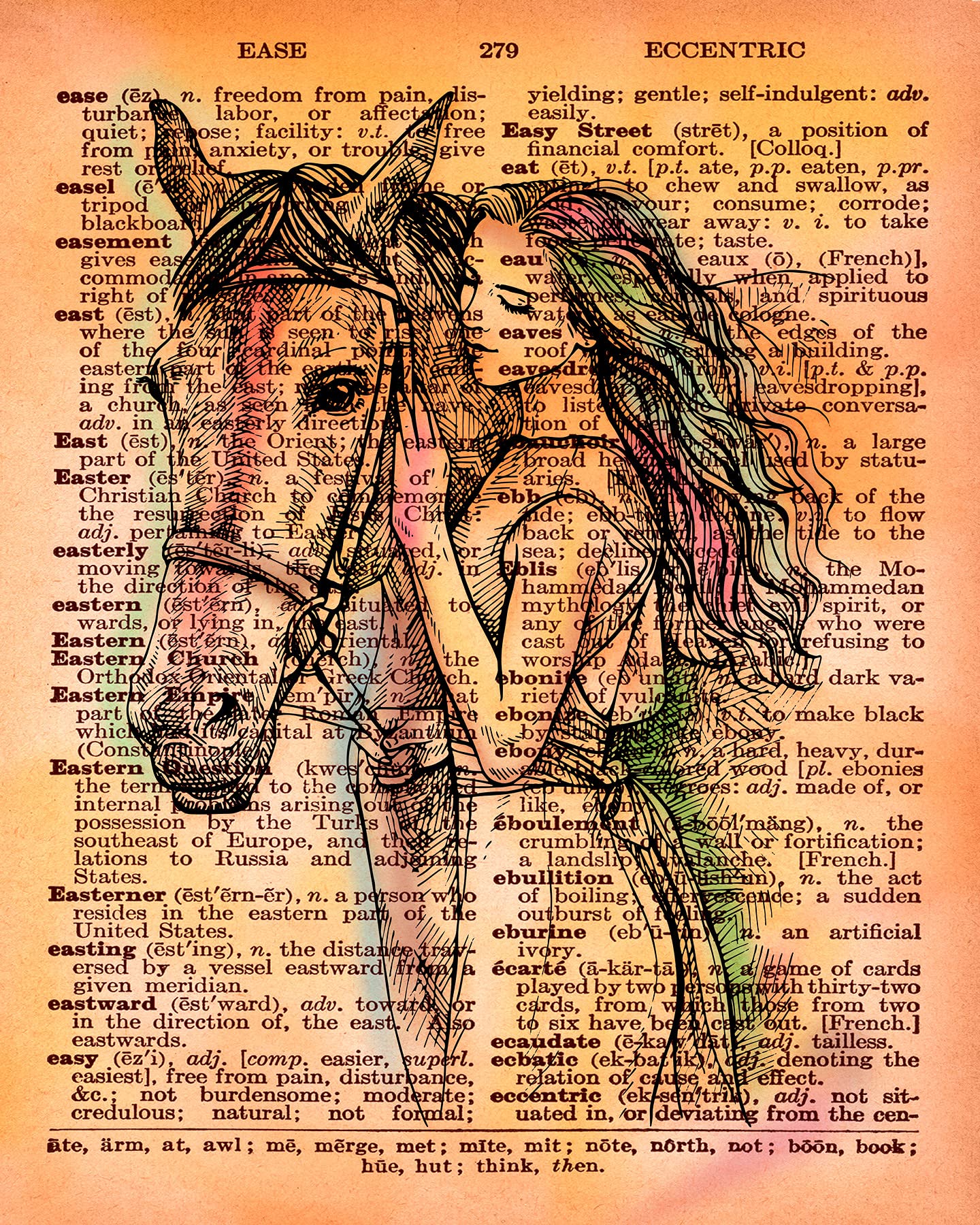 Equestrian Watercolor Print - Girl with Horse Dictionary Wall Art for Horse Lovers | Perfect Gift for Riders, Home Decor & Living Room Wall Decor | Ideal for Bedroom, Nursery & Equestrian Themed Spaces