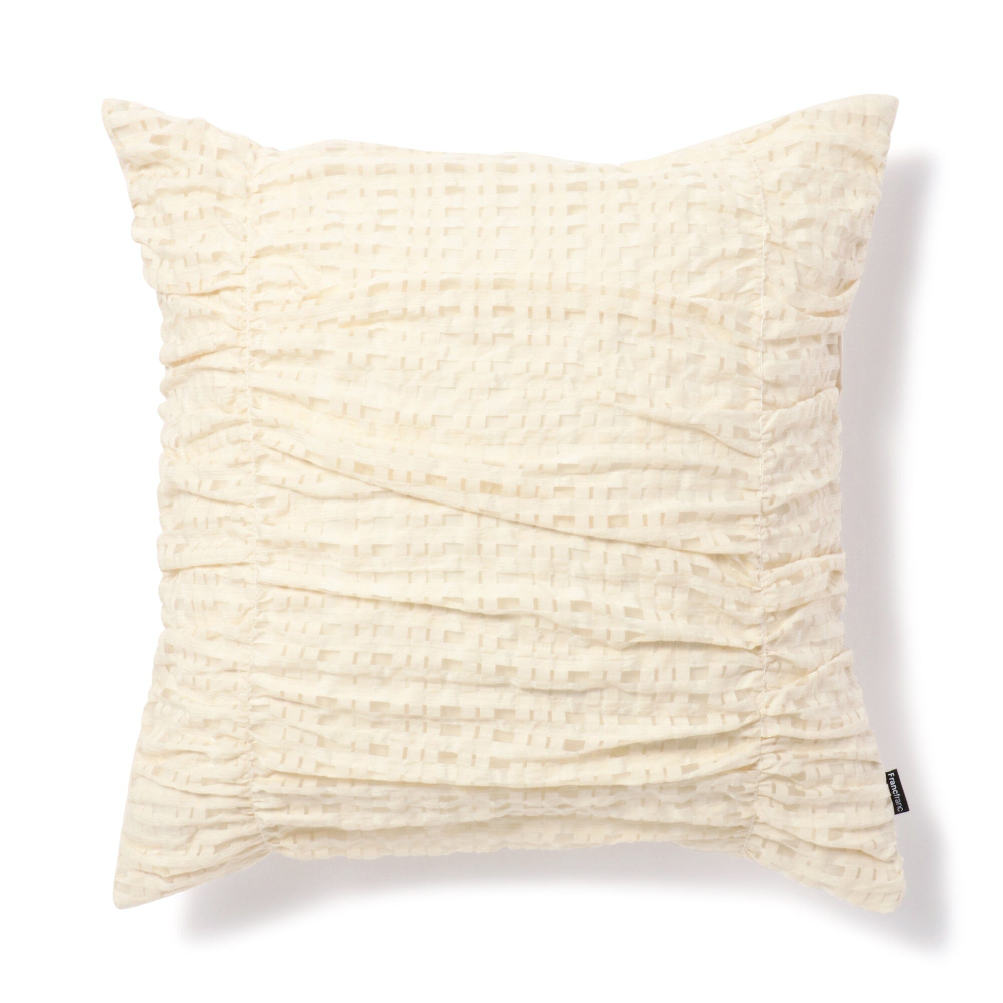Checkered Gather Cushion Cover 18x18 Inches Ivory - Soft Decorative Pillow Case for Sofa, Bed, Living Room & Home Decor