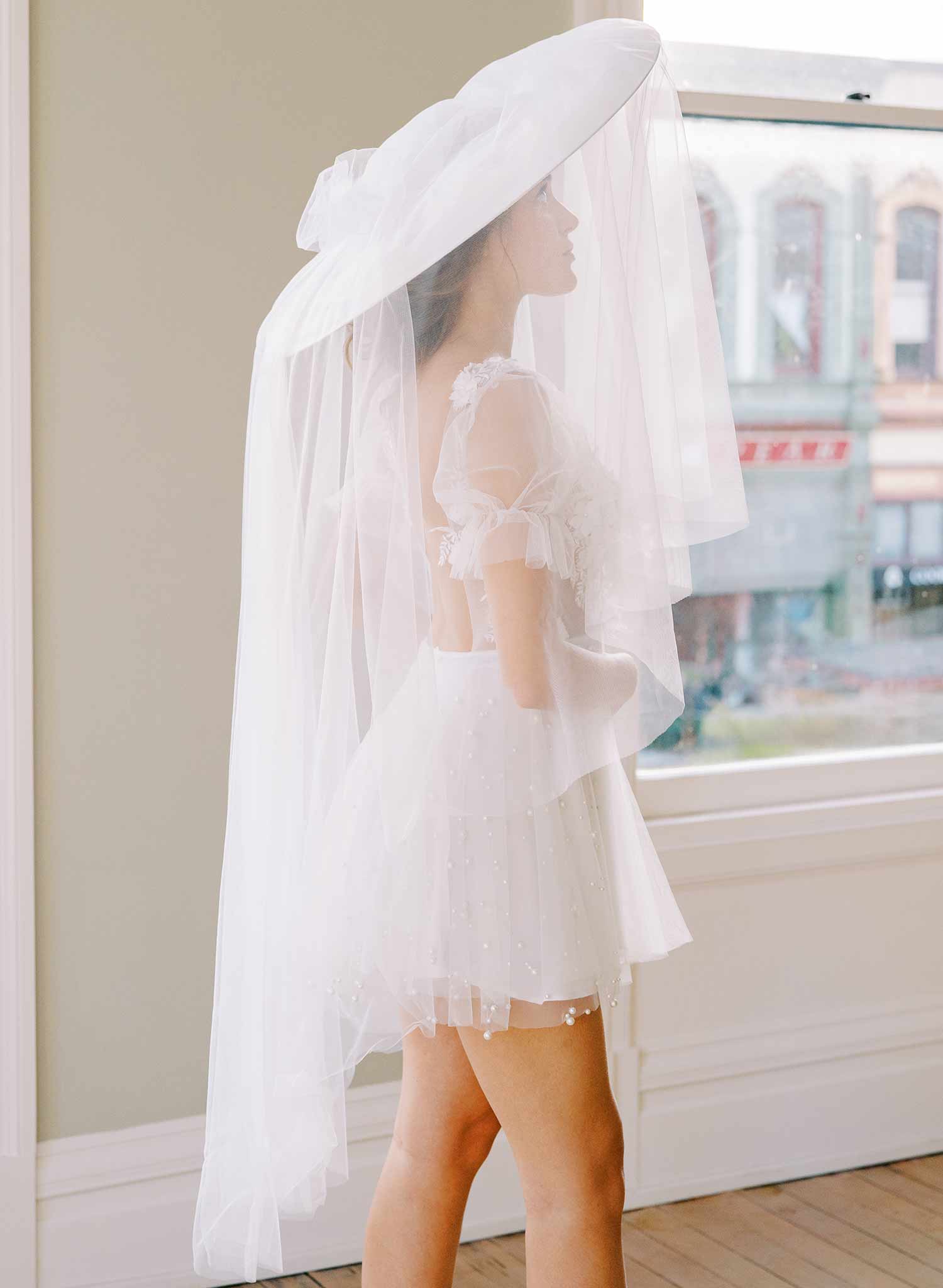 Dream Cloud Bridal Hat with Veil - Elegant Wedding Headpiece Style #2456 | Perfect for Bridal Showers, Ceremonies & Photo Shoots