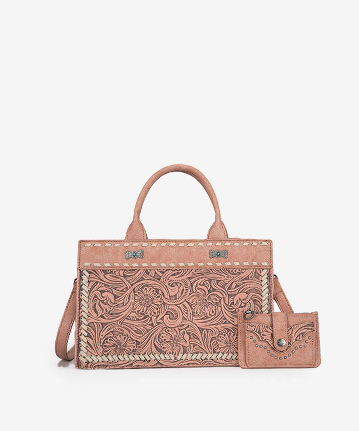 Montana West Floral Tooled Leather Tote Bag Set for Women - Stylish Handbag for Work, Travel & Everyday Use