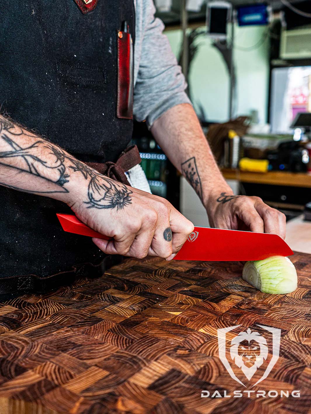 Premium 7-Inch Santoku Knife - Shadow Black Series | RED Edition by Dalstrong | Japanese Style Kitchen Knife for Slicing, Dicing & Chopping Vegetables, Meat & Fish