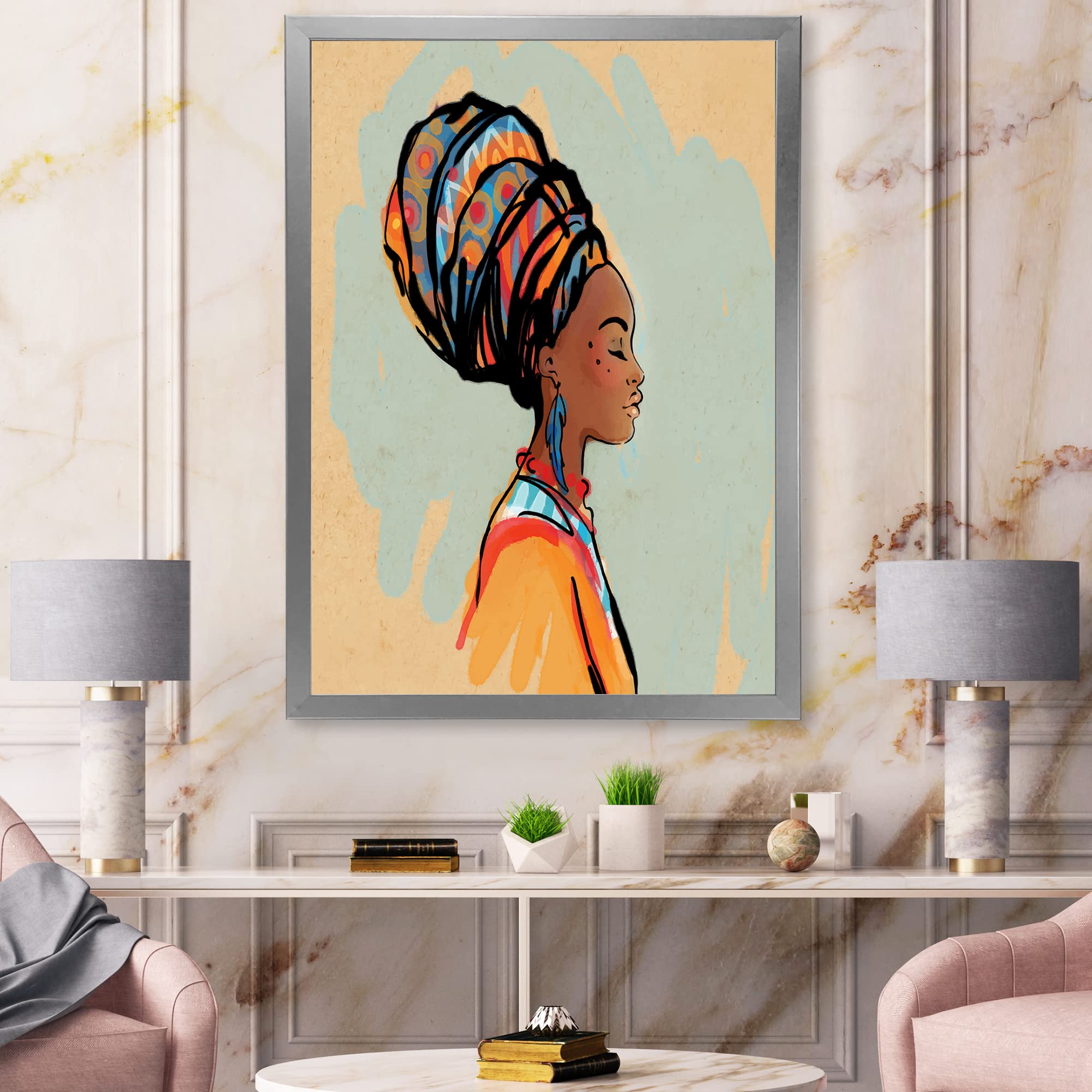 Modern Framed Wall Art - Portrait of African American Woman with Turban III | Home & Office Decor | Living Room, Bedroom, Study Wall Decoration