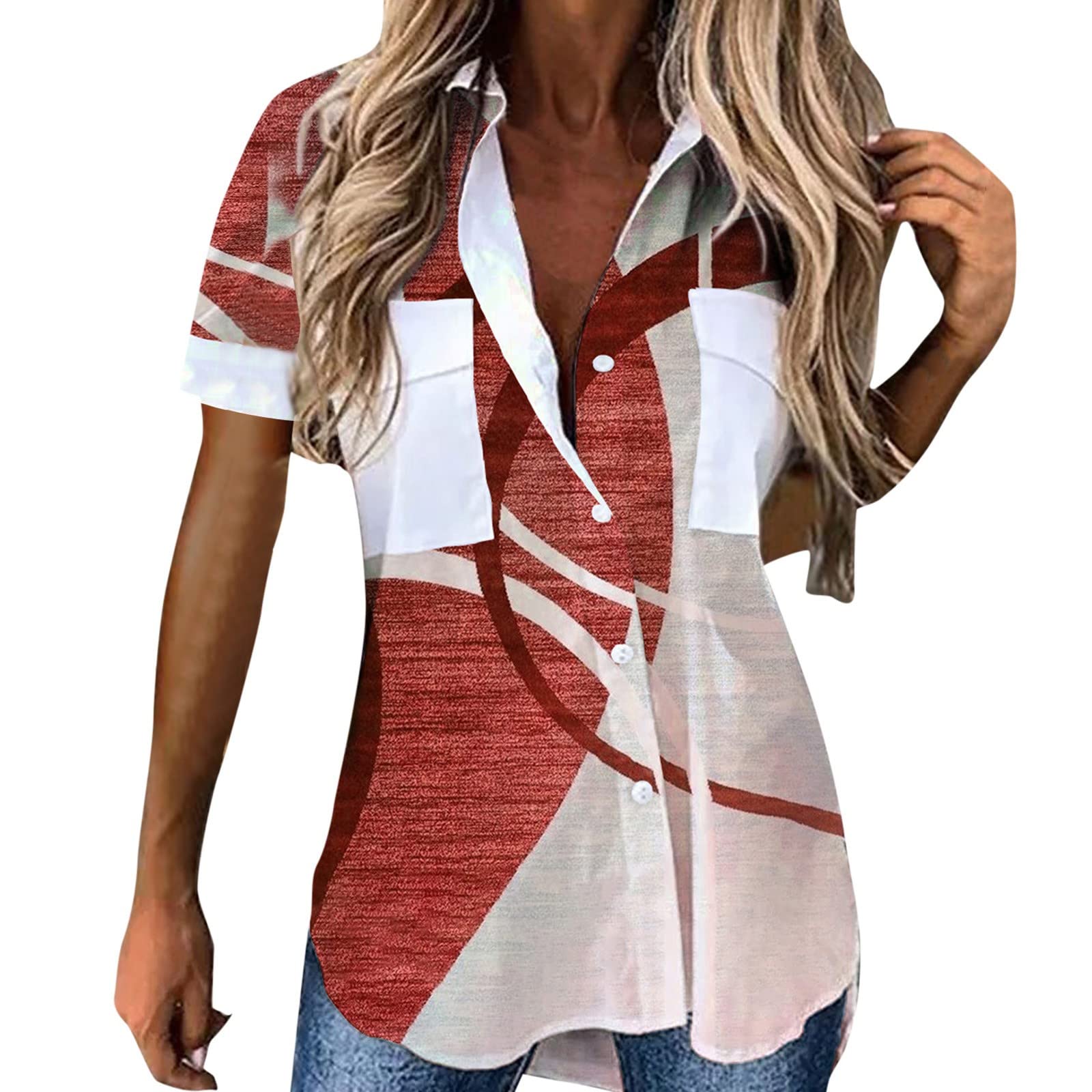 **Plus Size Floral V-Neck Tops for Women - Sexy Casual Loose Blouse Tee for Summer | Beach Outfits, Date Night & Vacation Wear**