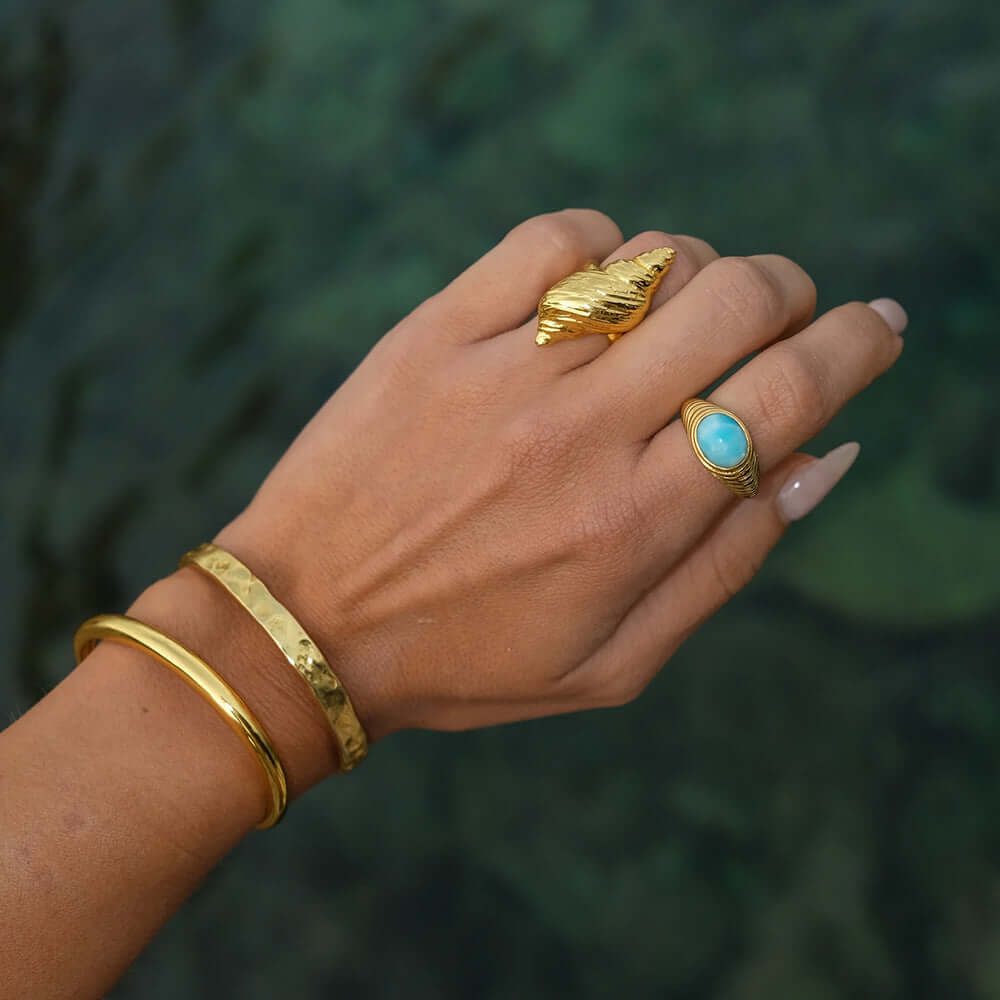 18K Gold Conch Shell Whisper Open Thumb Ring - Elegant Adjustable Statement Jewelry for Women | Perfect for Boho Fashion, Beach Weddings & Everyday Wear (JDR732)