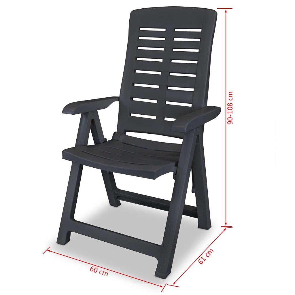 Foldable Outdoor Lounge Chair Set of 2 - Portable Reclining Patio Chairs for Backyard, Garden, Deck, Poolside & Camping - Durable Plastic Furniture in Anthracite Grey - Perfect for Relaxing, Sunbathing & Outdoor Gatherings