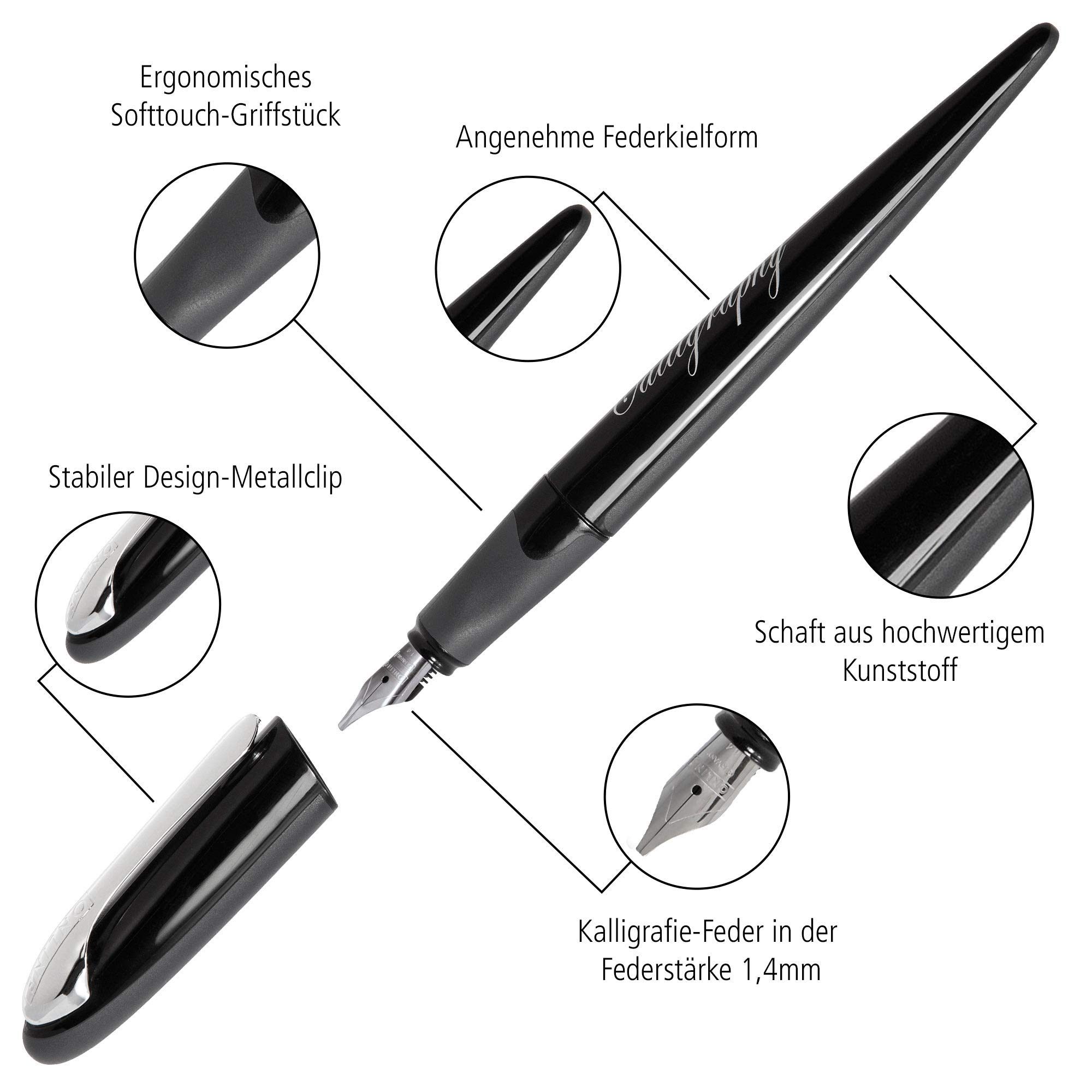 Premium Calligraphy Set for Beginners & Professionals - 1.4mm Fountain Pen, 10 Dual-Tip Brush Pens, 3 Ink Bottles, Converter & Greeting Cards - Perfect for Hand Lettering, Wedding Invitations, DIY Cards & Artistic Writing (Black, 81159)