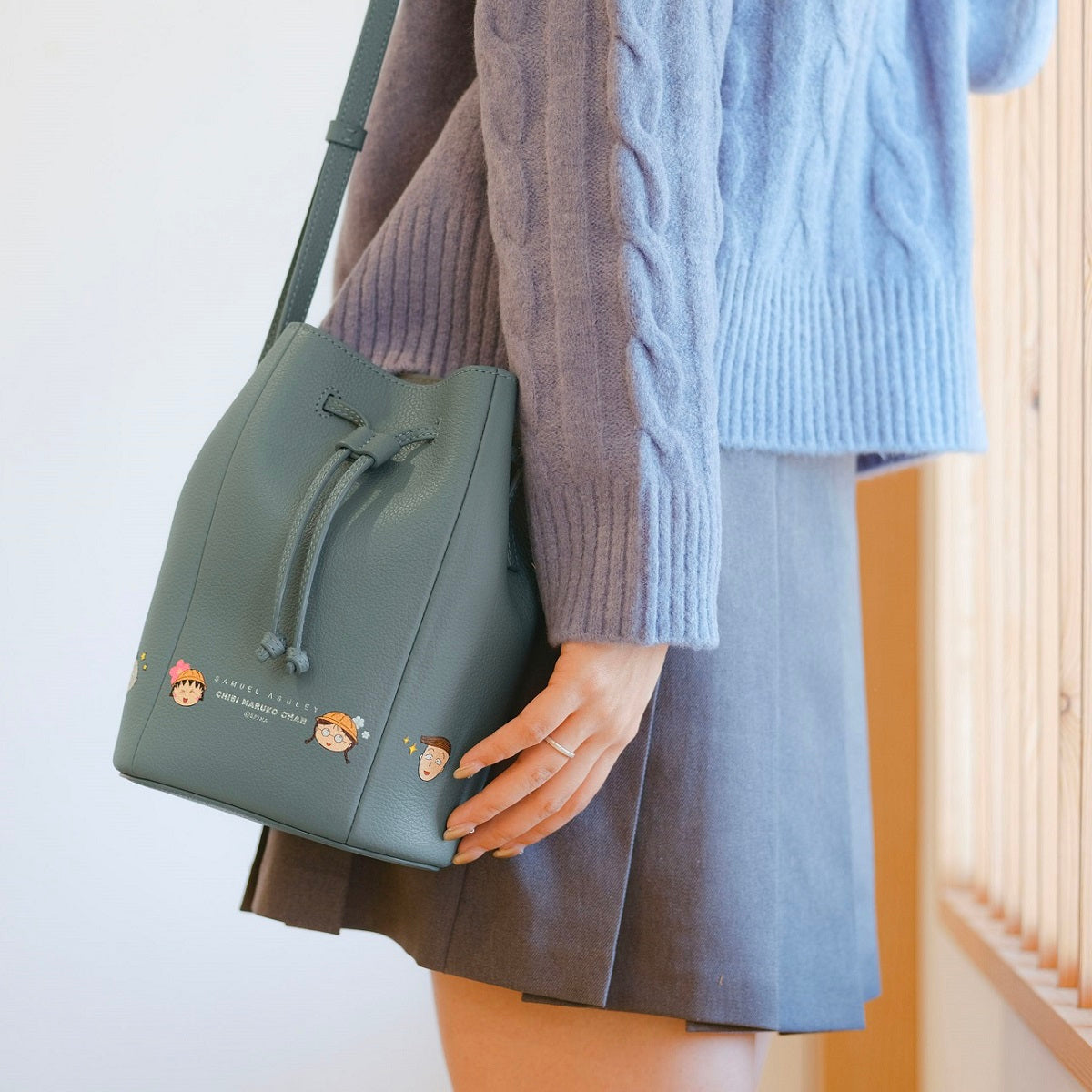 Samuel Ashley x Chibi Maruko Chan Genuine Leather Bucket Bag for Women | Cute Anime Crossbody Purse | Perfect for Daily Use, Travel & Cosplay