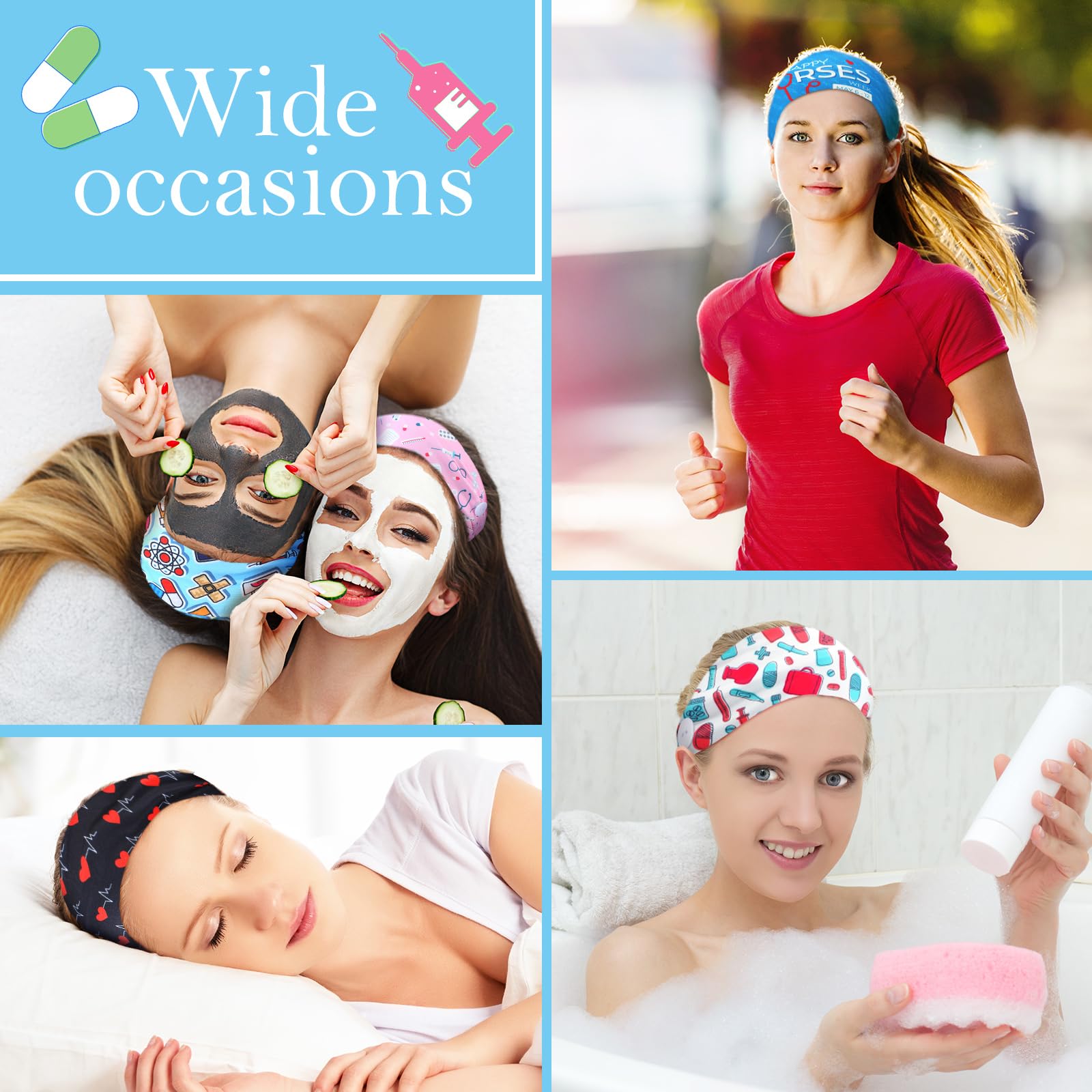 Hotop Non-Slip Elastic Women's Headbands with Buttons - Soft Ear Protection Head Wraps for Nurses, Doctors & Athletes - Adjustable Hair Bands for Work, Sports & Daily Use - Perfect Gift for Healthcare Workers & Fitness Lovers