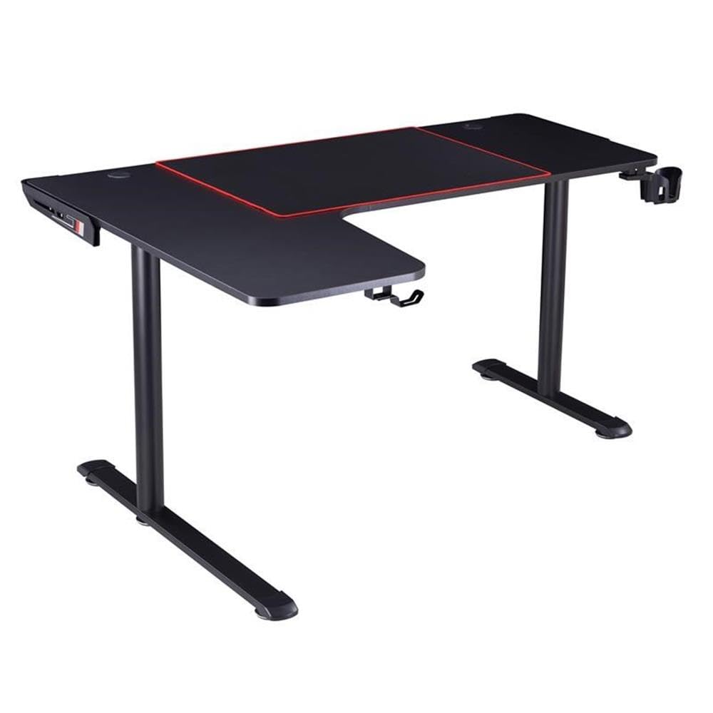Furniture of America Valay Modern Metal Gaming Desk with Built-in Power Outlets - Black | Ergonomic Home Office & Gaming Setup