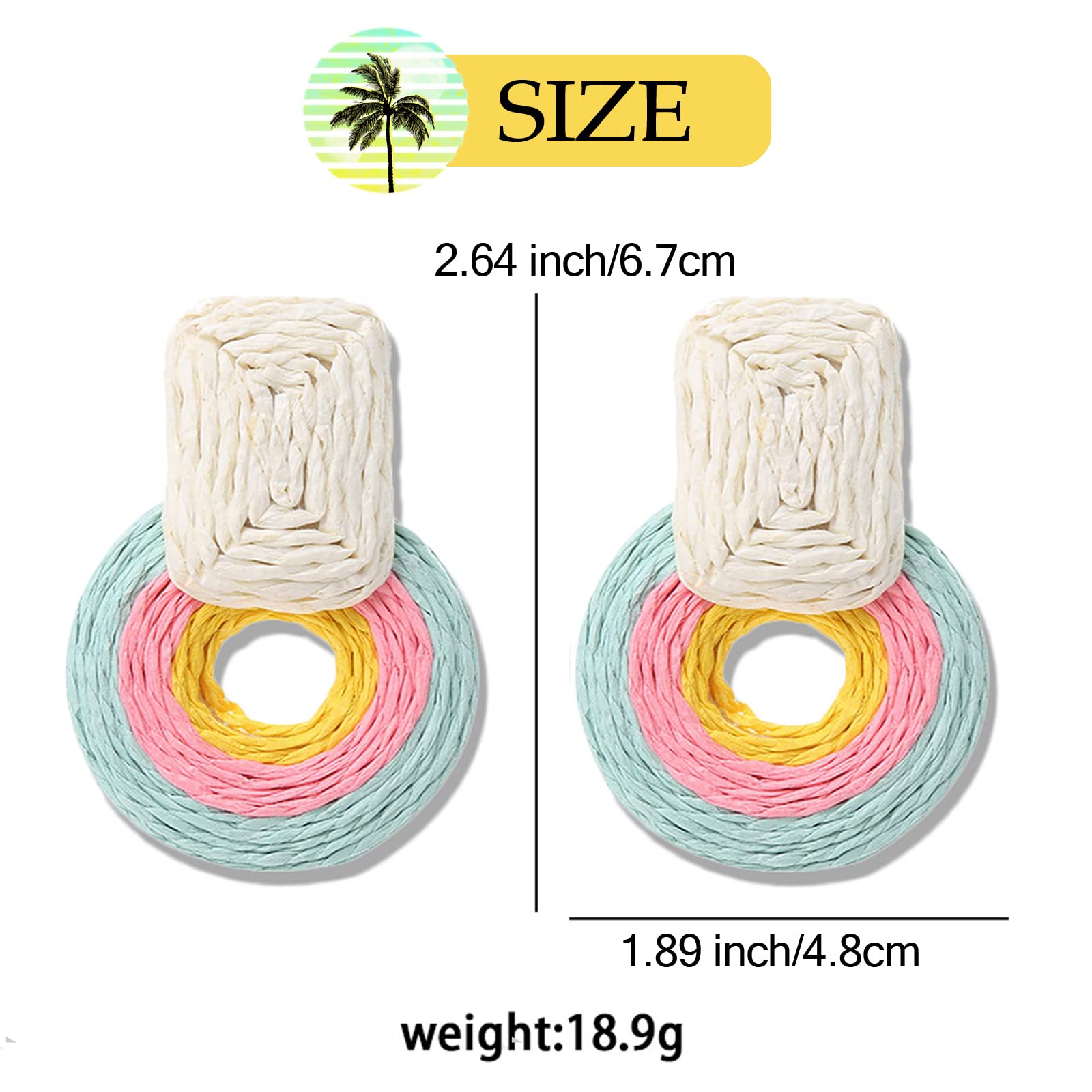 Boho Rattan Statement Earrings for Women - Handmade Straw Braid Drop Dangle Earrings - Perfect for Beach Vacations, Summer Outfits & Boho Fashion Accessories