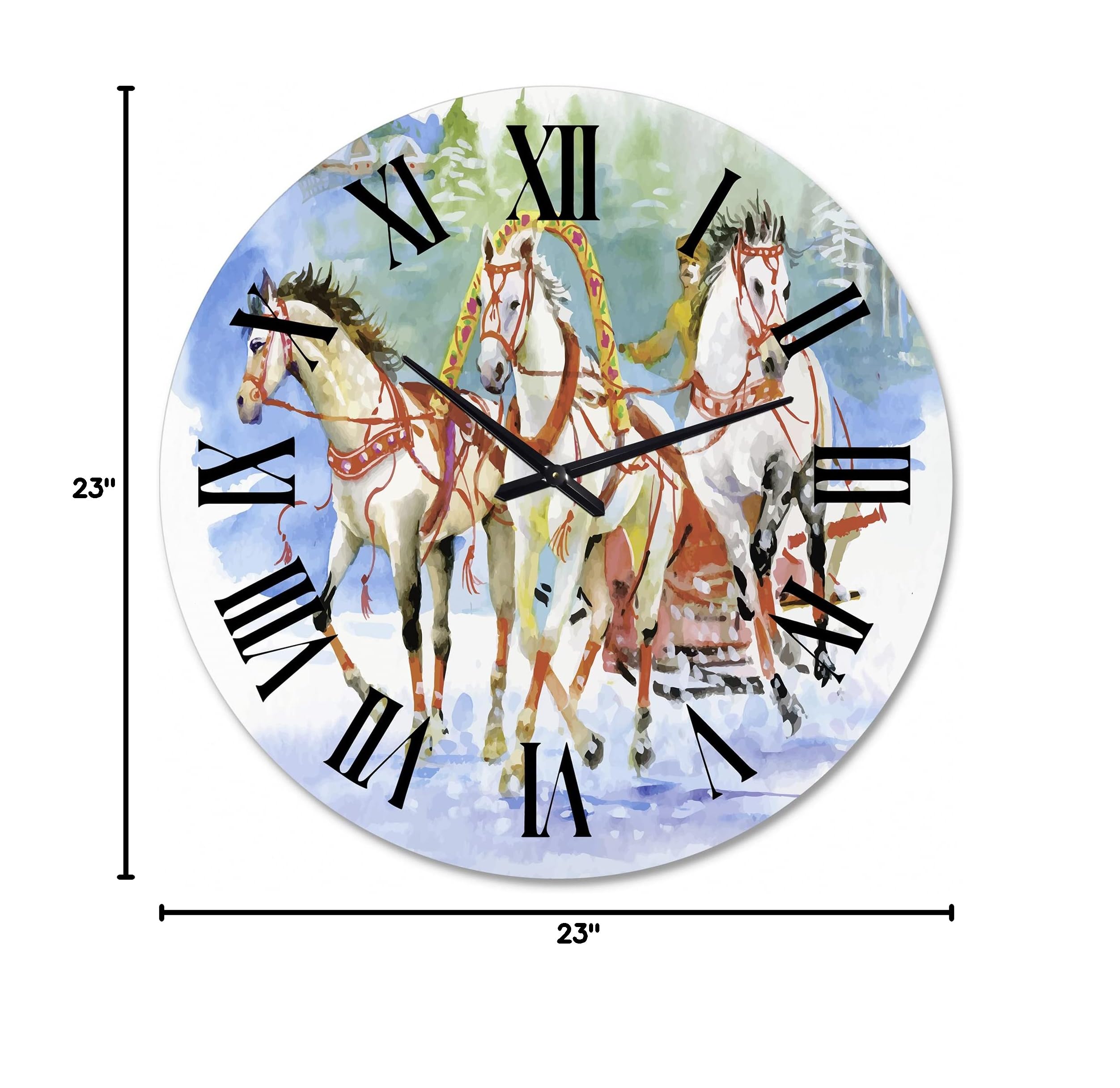 Farmhouse Wall Clock with Galoping Horses & Carriage in Snow - Large Rustic Animal Wall Decor for Living Room, Bedroom, Office | Perfect for Country Home, Cabin & Winter Themed Decor