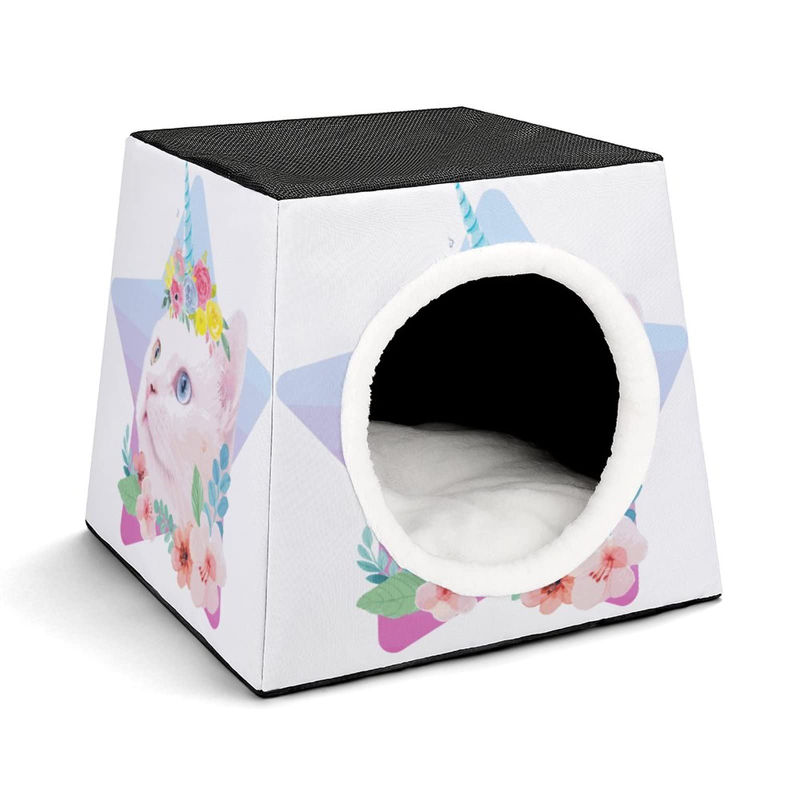 Personalized Cat Houses & Habitats - Printed Cat Cube, Cat Condo, Indoor Pet Bed & Sofa Cave for Cats - Unicorn & Flower Designs | Cozy Sleeping Spot, Play Area & Home Decor for Kittens