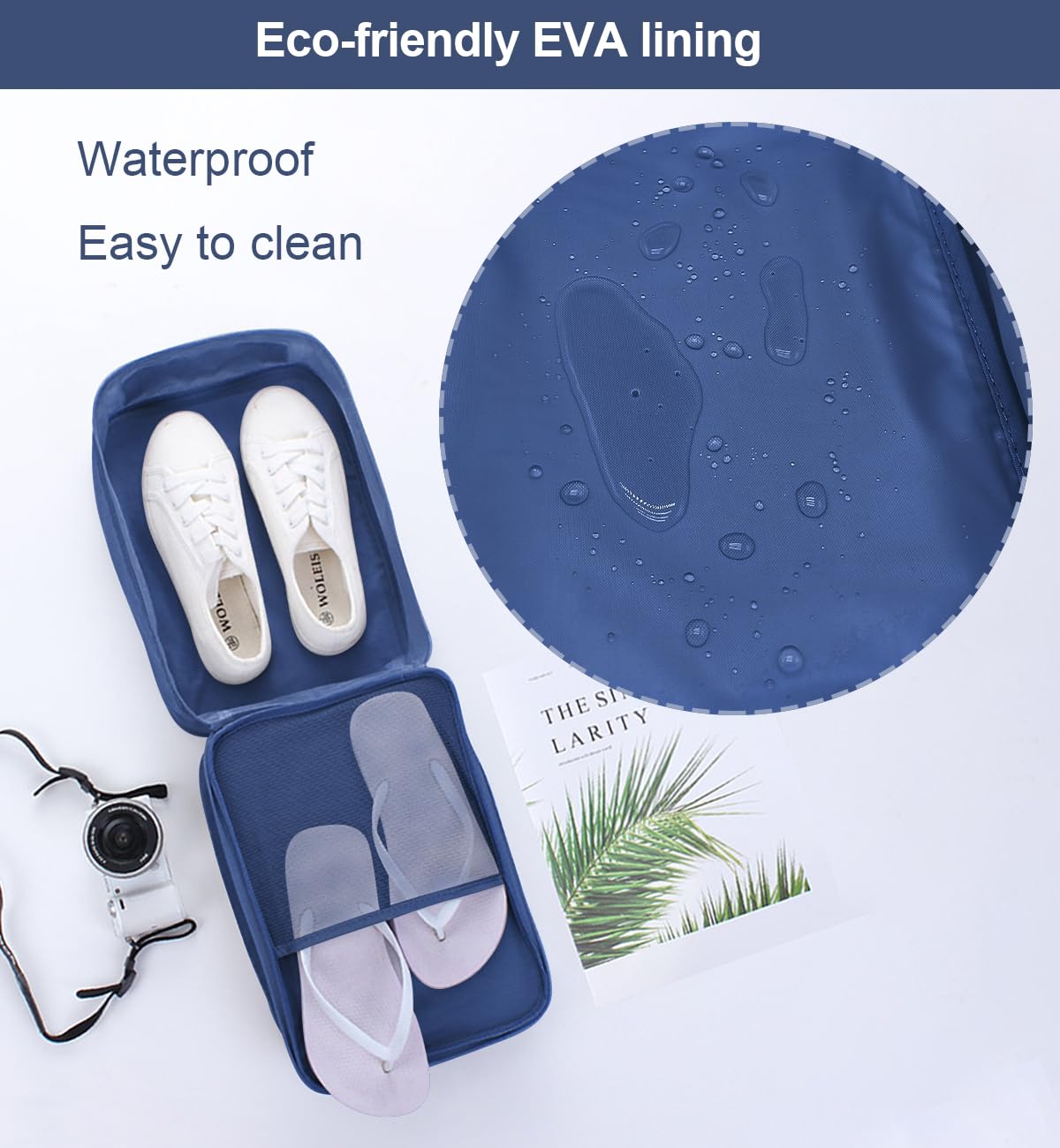 Waterproof Large Shoe Bags for Travel - Holds 3 Pairs of Shoes (Up to Size 12) | Durable Shoe Storage Organizer for Men & Women | Perfect for Gym, Vacation & Business Trips | French Navy Zippered Packing Cube