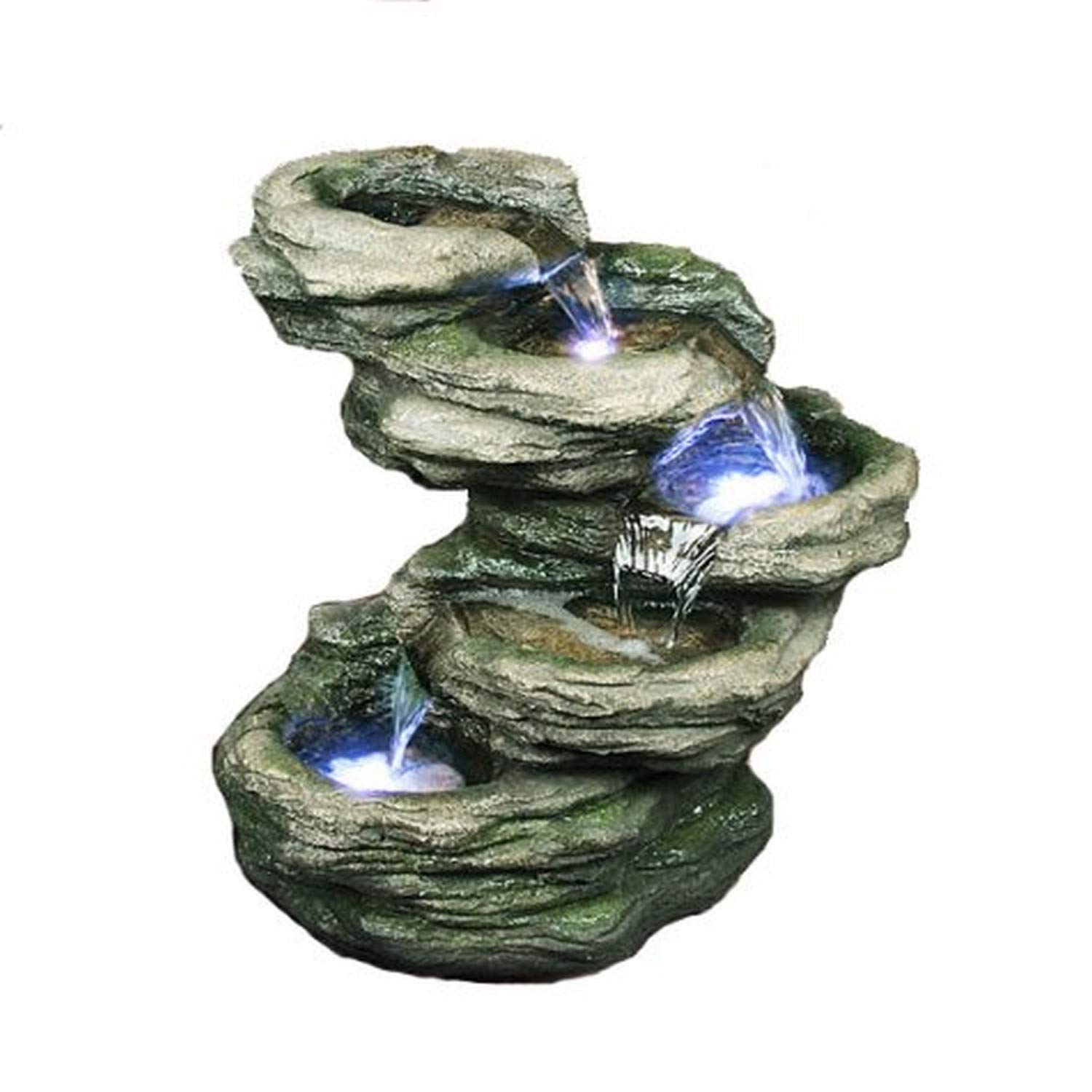 Hi-Line Gift Ltd 4-Tier LED Rock Water Fountain - Indoor/Outdoor Decorative Garden Fountain with Soothing Water Sounds for Patio, Yard, and Home Relaxation