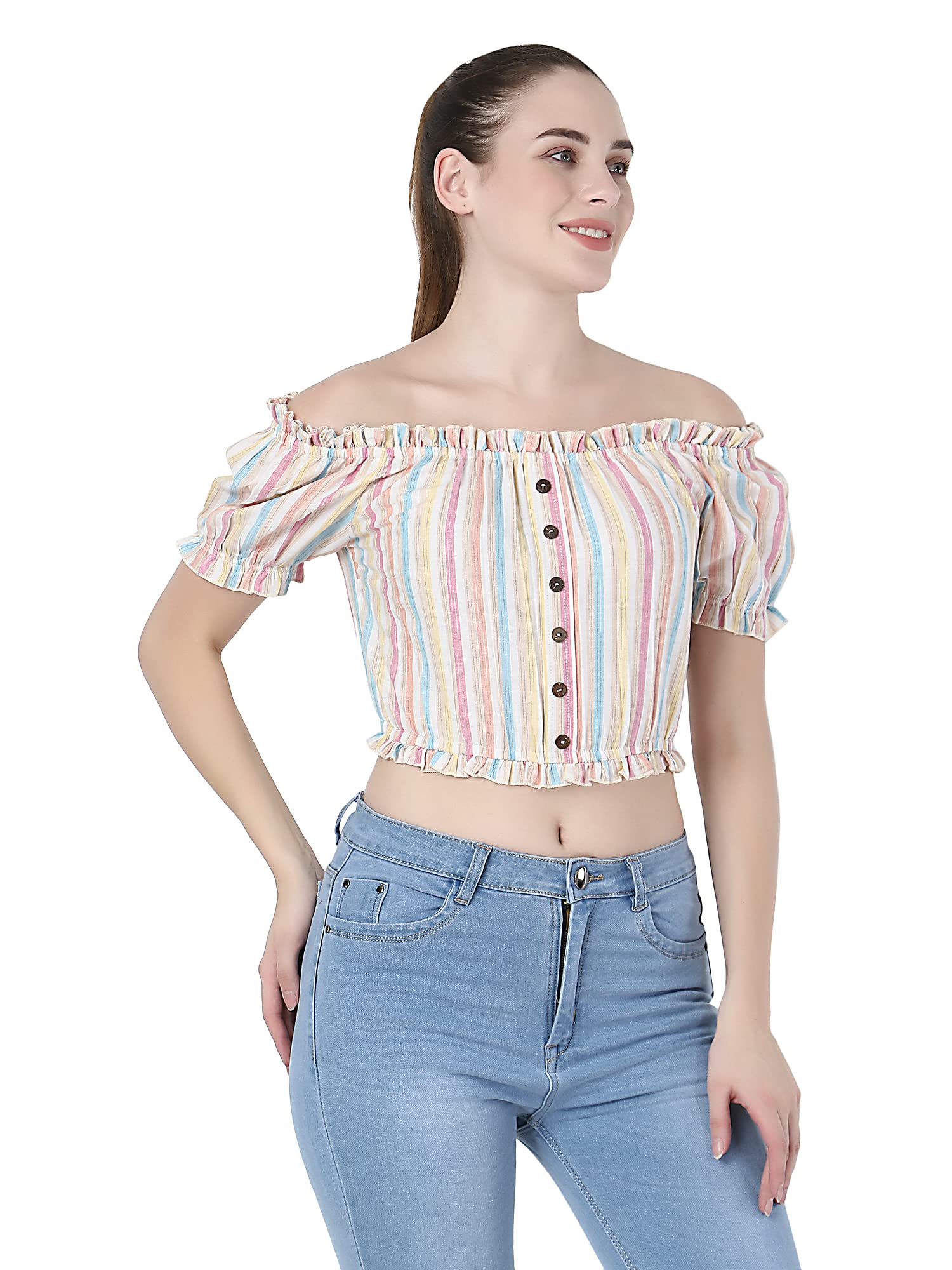 ZUVINO Women's Stylish Western Crop Top | Summer Cotton Short Sleeve Blouse | Plus Size Casual T-Shirt for Women & Girls | Perfect for Music Festivals, Beach Outings & Denim Pairings