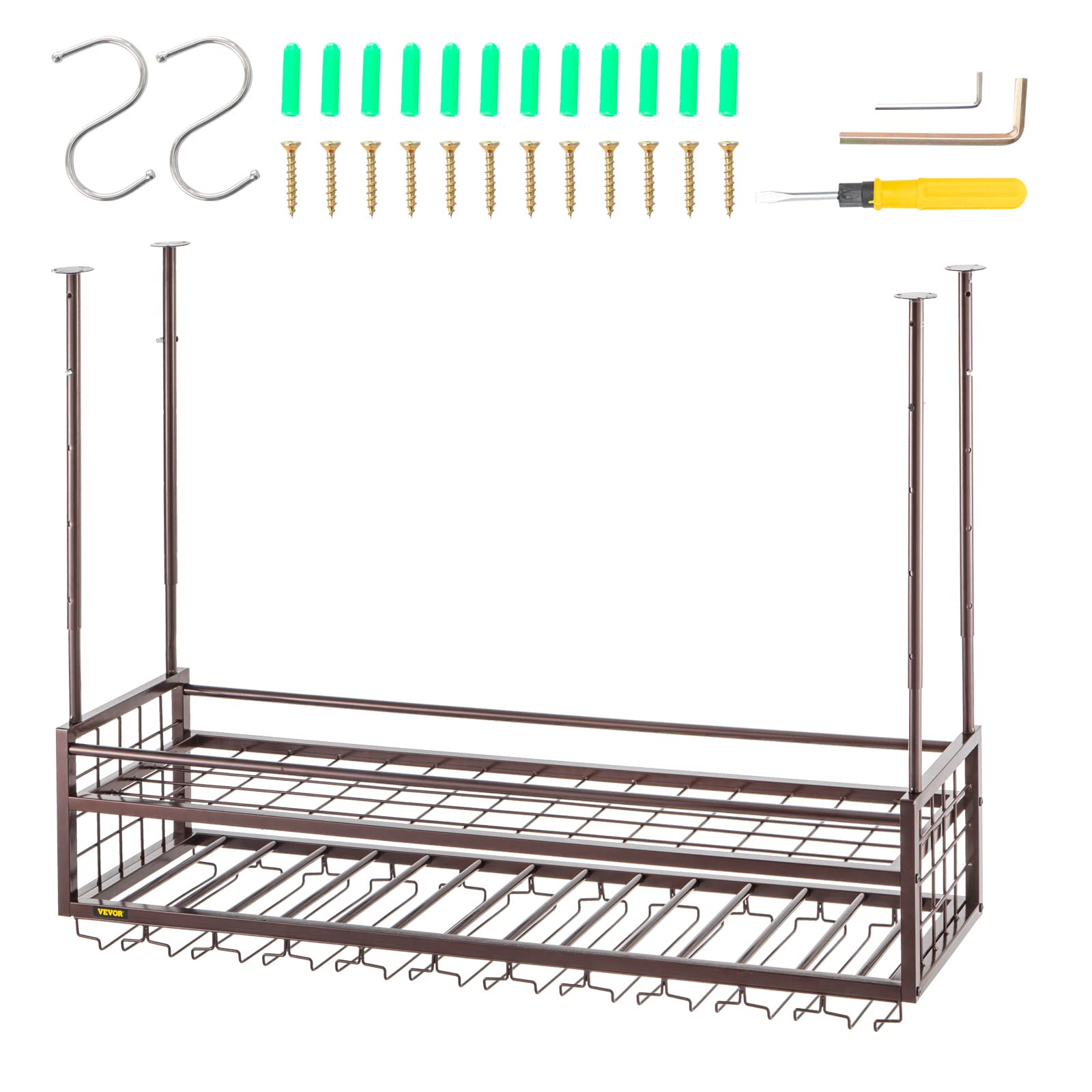 VEVOR Adjustable Hanging Wine Glass Rack - 46.9 x 11.8 Inch Wall-Mounted Copper Wine Rack Cabinet with 18.9-35.8 Inch Height Adjustment - Perfect for Bars, Restaurants, Kitchens & Home Wine Storage Organization