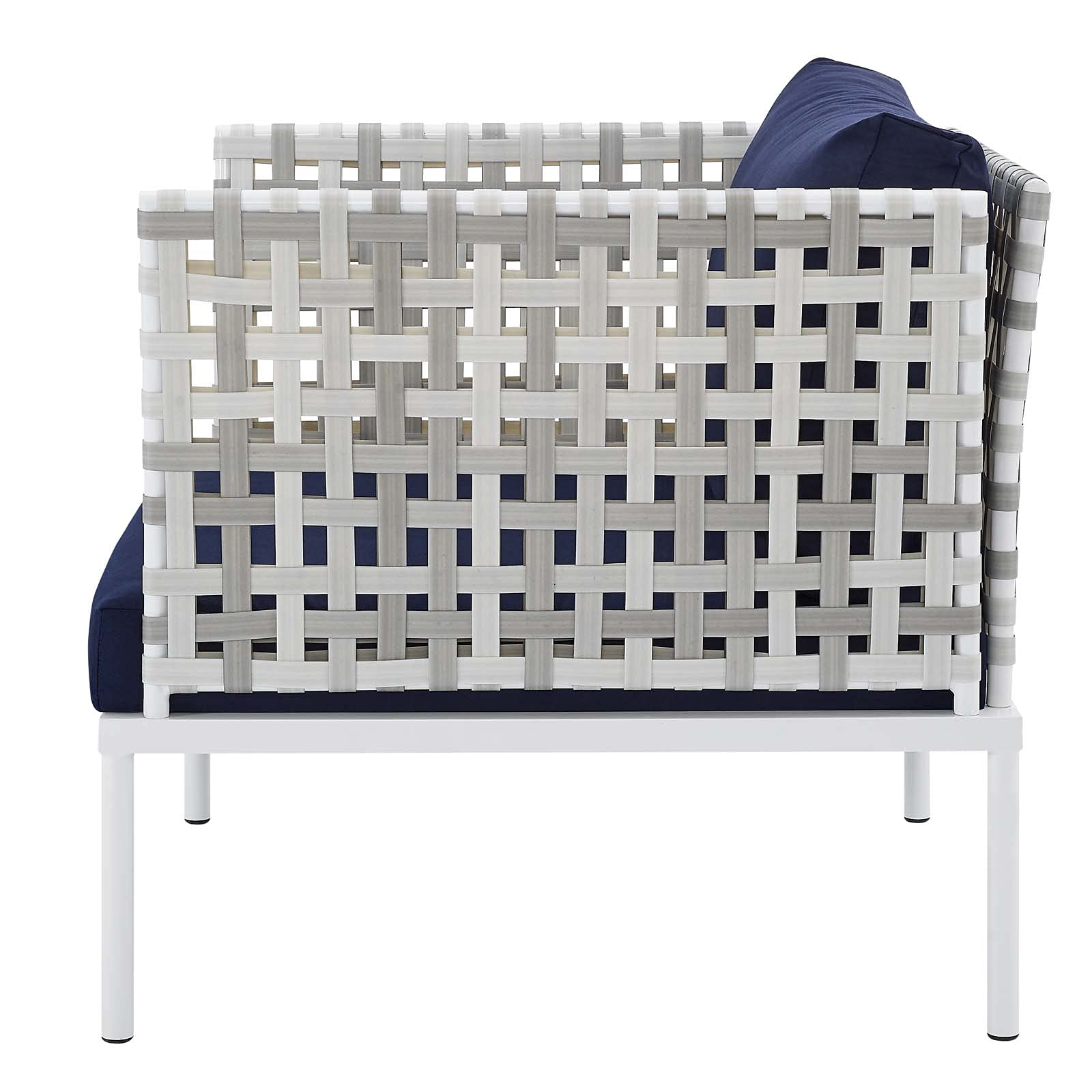 Modern Navy Blue Aluminum Lounge Sectional Sofa Chair & Table Set - Outdoor Patio Furniture for Garden, Poolside, Cafe & Backyard Relaxation