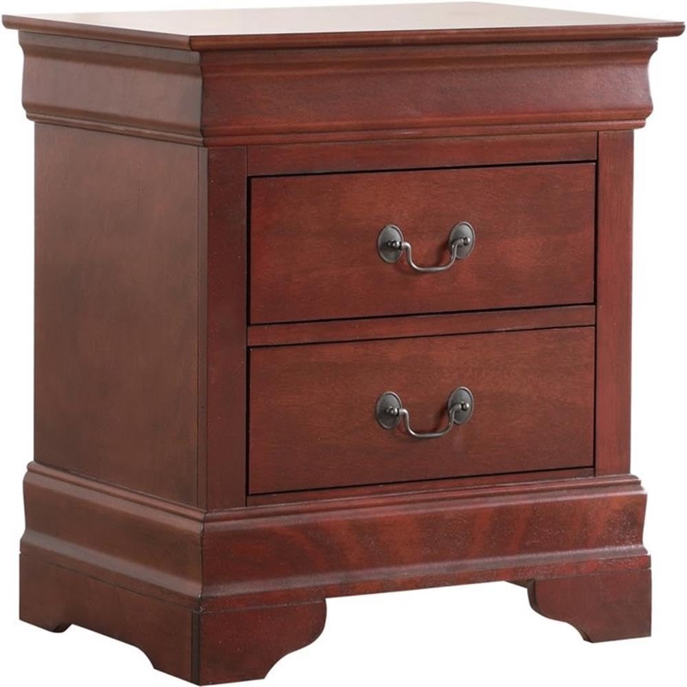 Glory Furniture Louis Phillipe 2-Drawer Cherry Nightstand - Classic Bedside Table for Bedroom Decor & Storage