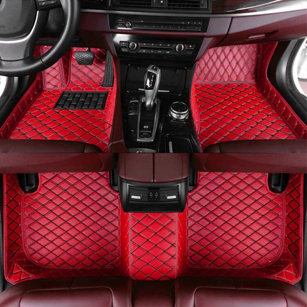 Premium All-Weather Leather Floor Mats for Infiniti QX80 (2019-2022) - Luxury Carpet Protection Liners in Red & Black | Perfect for Daily Commutes, Road Trips & Extreme Weather Conditions