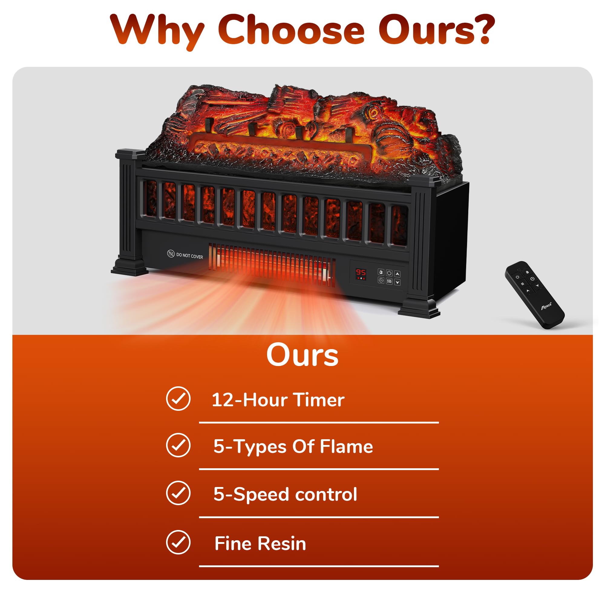 20-Inch Electric Fireplace Logs with Remote Control - Adjustable Flame Colors & Realistic Fake Firewood - 1500W Heater with Overheat Protection, Timer & Thermostat - Perfect for Living Room, Bedroom & Office Warmth (Black)