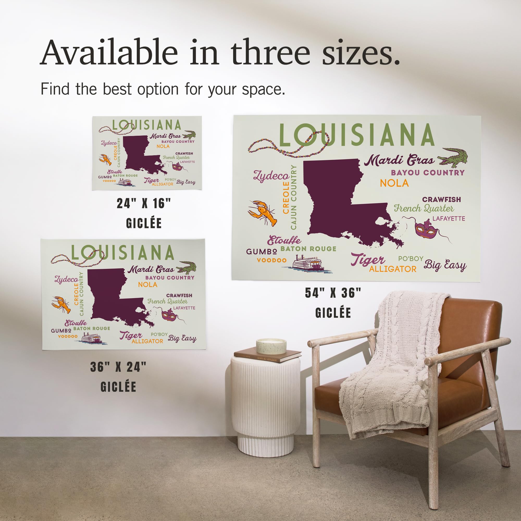 Lantern Press 16x24 Inch Giclee Art Print - Louisiana State Typography & Icon Wall Decor - Perfect for Home, Office & Gift Giving