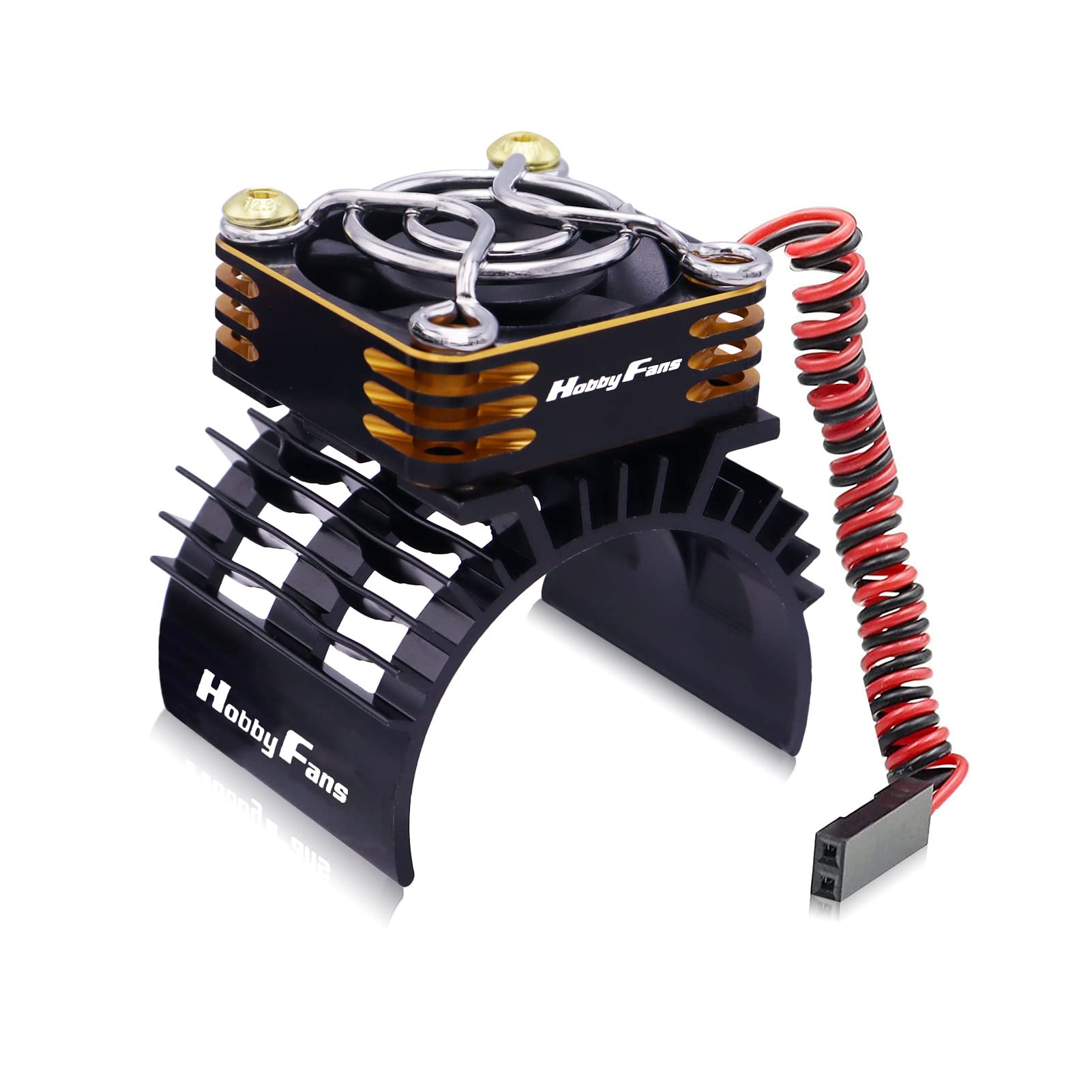 High-Speed 28000RPM Aluminum RC Cooling Fan with Heatsink - Compatible with 1/8 1/10 Scale RC Cars, 540 550 F540 3650 3660 Motors (Gold) - Perfect for RC Racing, Drifting & Off-Road Vehicle Cooling