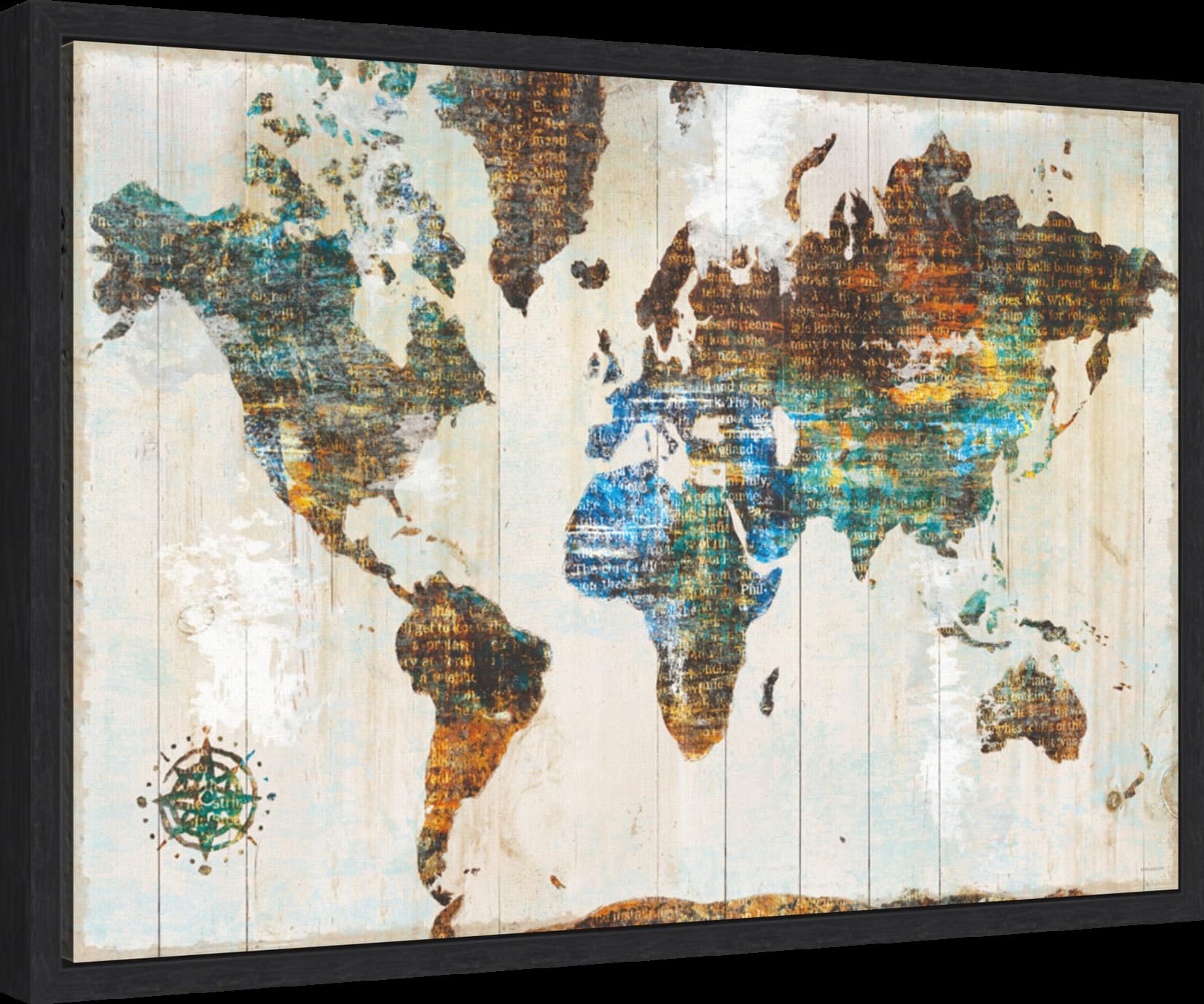 Amanti Art Framed Canvas Wall Art 16x23 - World of Wonders by Sue Schlabach, Modern Map Artwork for Home Decor, Ready-to-Hang Framed Poster Painting | Perfect for Living Room, Bedroom, Bathroom & Kitchen Wall Decor
