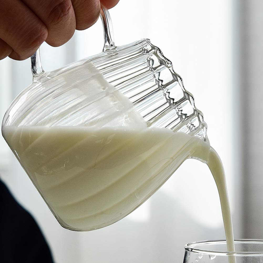 Elegant Wave Shaped Clear Crystal Glass Creamer and Milk Jug - Creative Embossed Stripe Pitcher for Coffee, Tea, Milk & Kitchen Use - Perfect for Dining, Entertaining & Home Decor