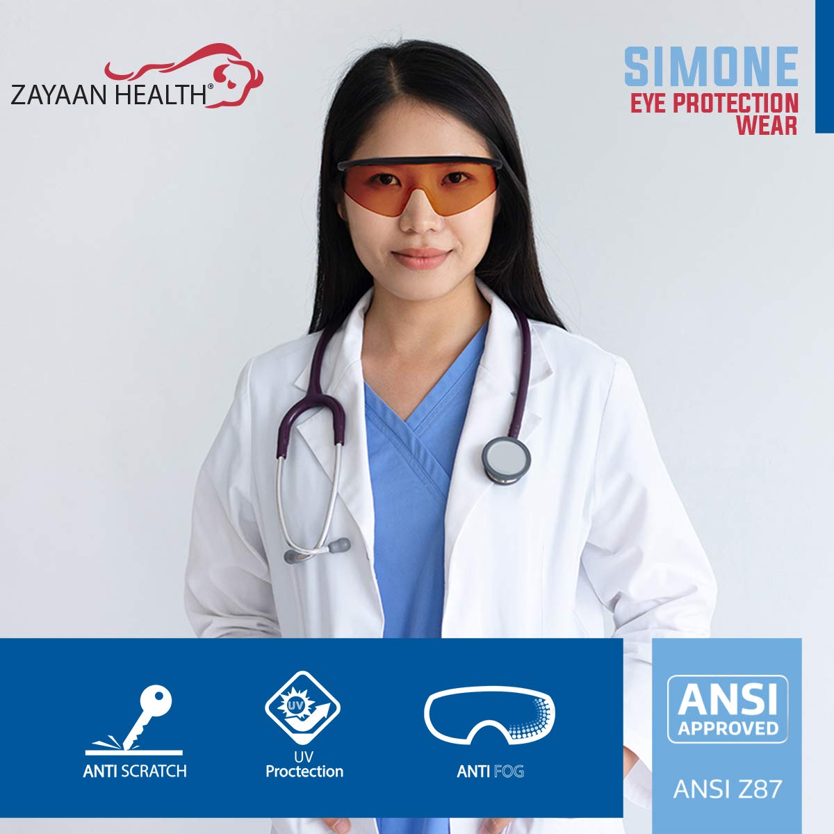 Simone Safety Glasses – Orange & Black Wrap Around Anti-Scratch Anti-Fog Lenses with UV Protection & Blue Light Blocking | ANSI Z87 Certified, Adjustable Temples, Built-in Side Shields, OTG Compatible | Perfect for Construction, Lab Work, Woodworking & Outdoor Activities