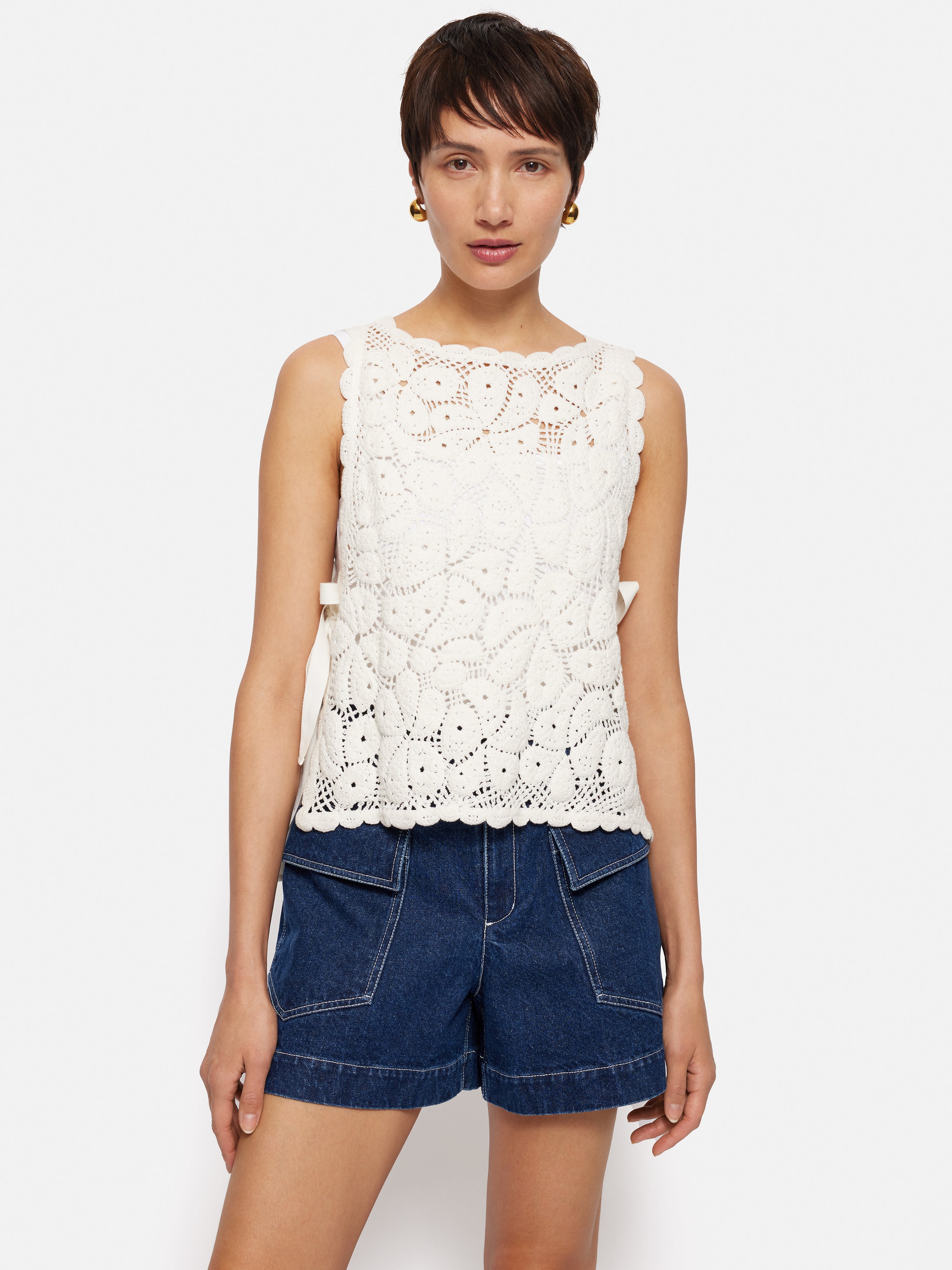 Elegant Crochet Embroidered Ivory Tank Top for Women - Perfect for Summer Beach Outfits & Boho Fashion
