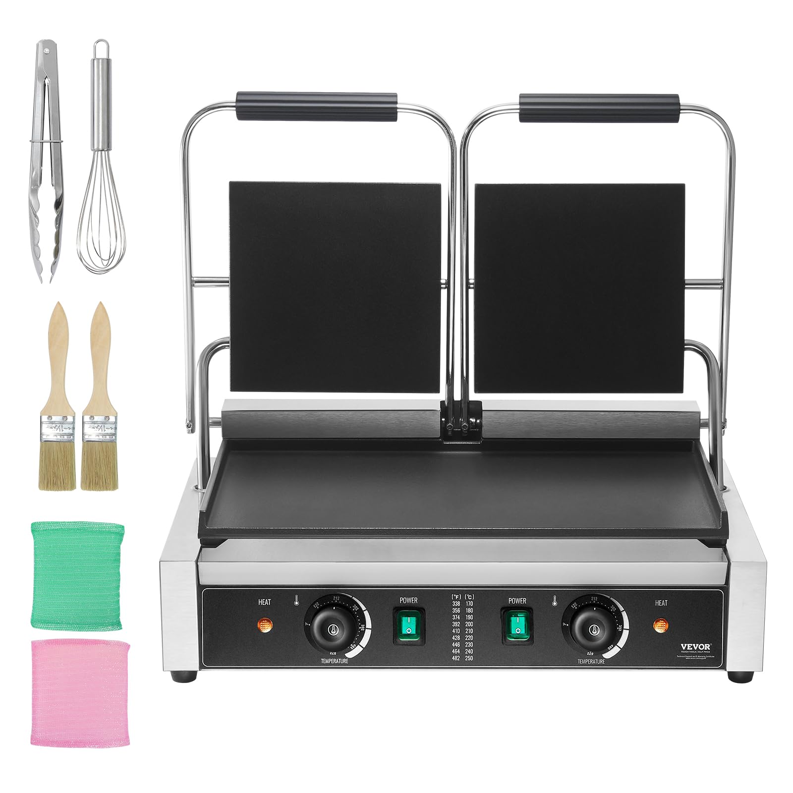 VEVOR 3600W Commercial Panini Grill Press - Stainless Steel Electric Sandwich Maker with Temperature Control & 19