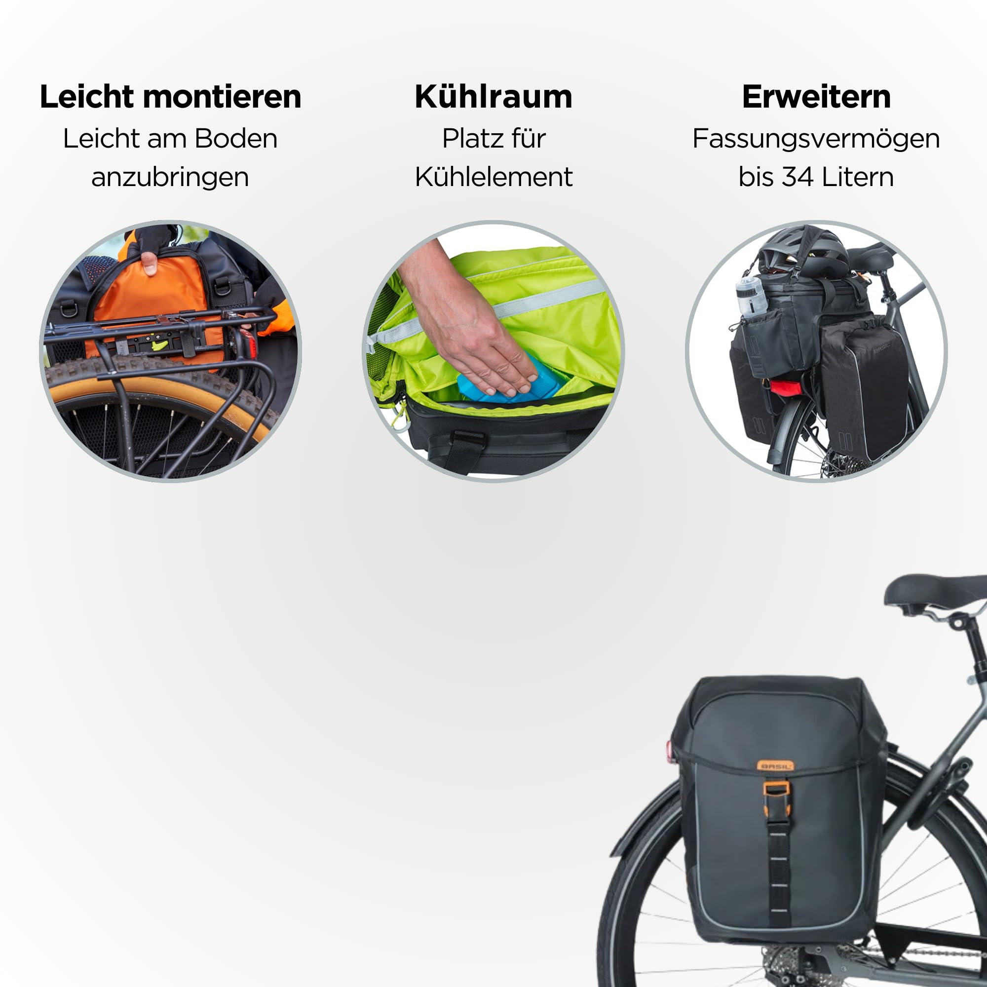 Basil Miles Double Bicycle Pannier Bag - 34L Waterproof PVC Bike Storage - Black/Orange Cycling Accessory for Commuting, Touring & Grocery Shopping