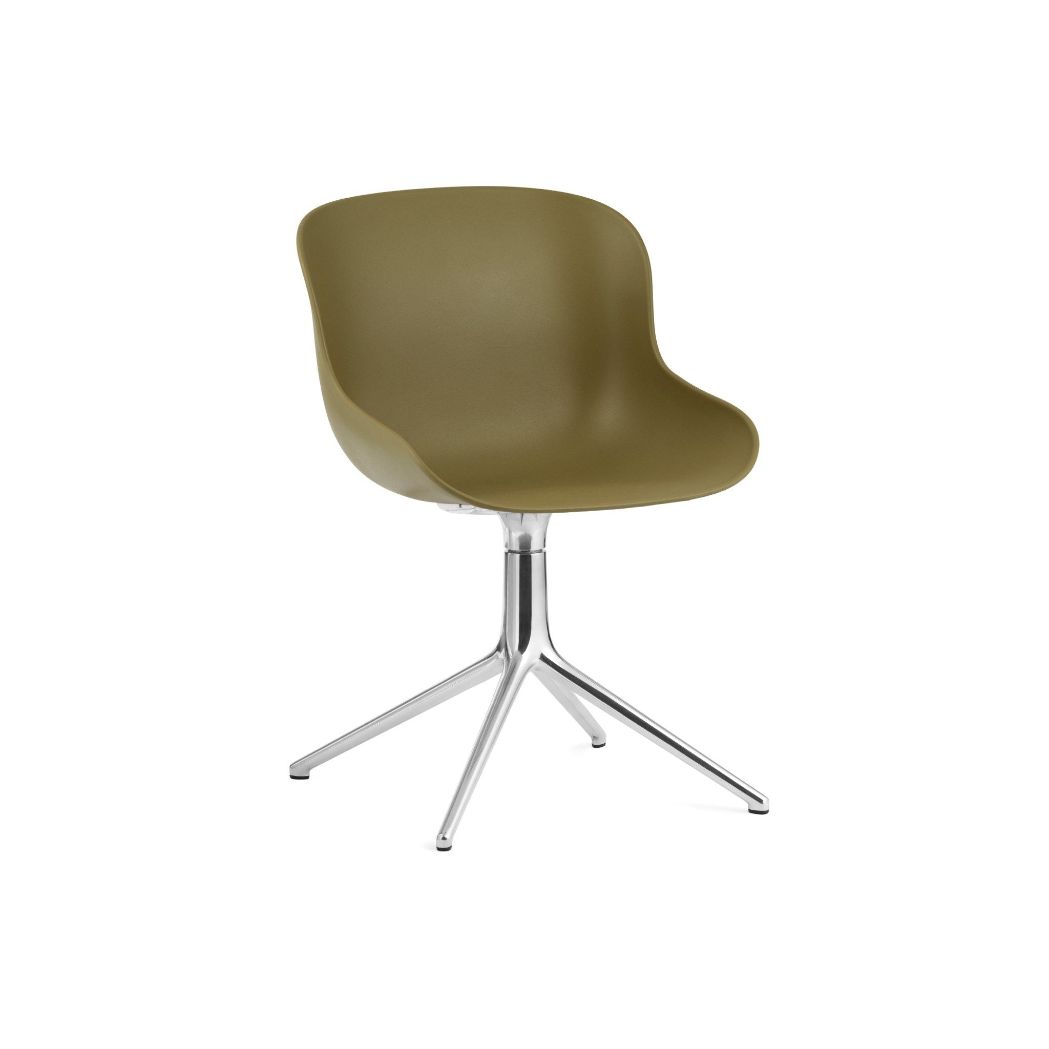 Normann CPH Hyg Swivel Chair - 4-Leg Aluminum Base with Olive Upholstery - Modern Office & Living Room Accent Chair for Home & Workspace
