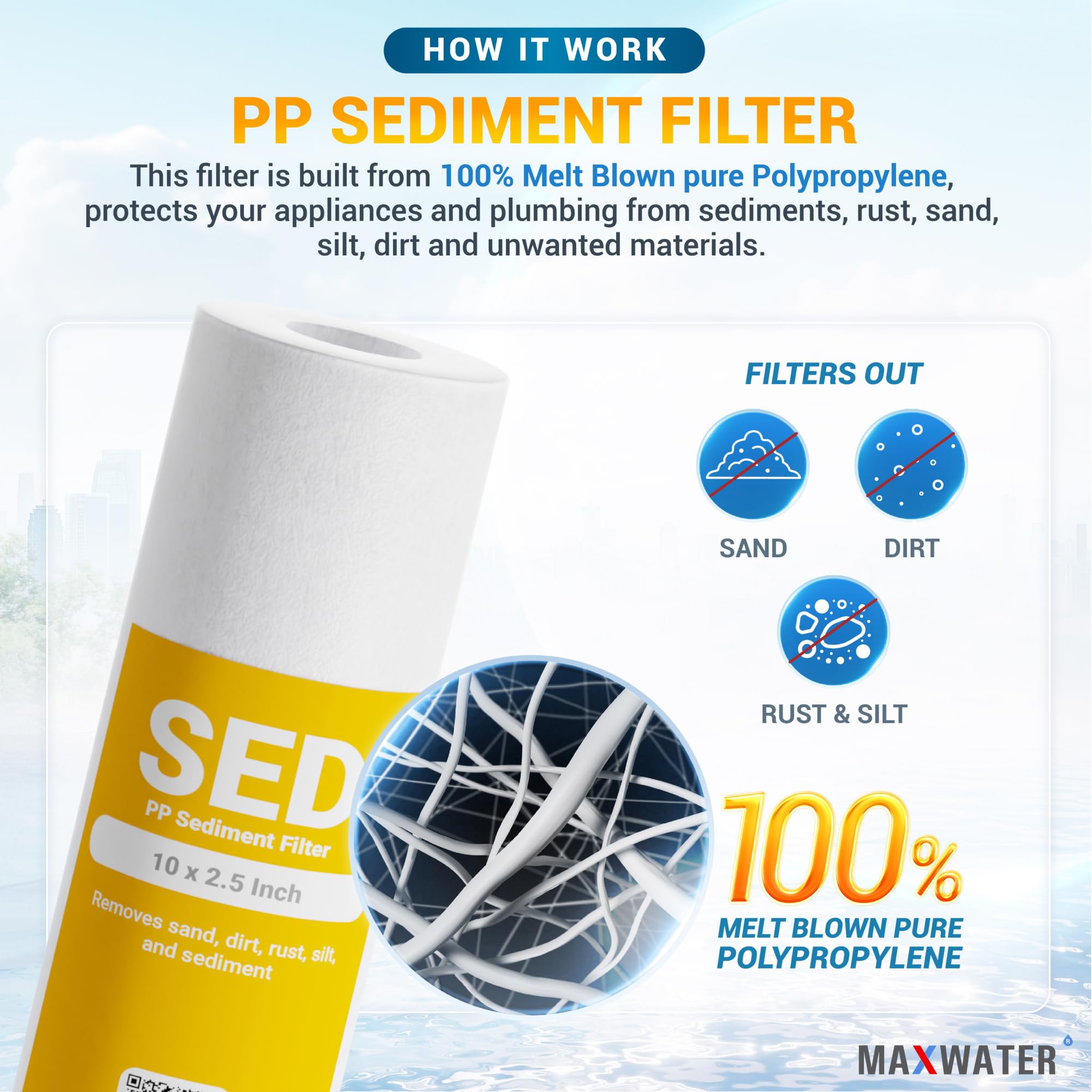 Max Water 5 Micron Replacement Filter Cartridge Set (10 Pack) - 2.5 Inch Standard RO Reverse Osmosis Water Filter System Compatible with AP110, WHKF-GD05, WHKF-WHWC | PP Sediment, GAC & CTO Filtration for Clean Drinking Water - Perfect for Home, Office, and RV Use