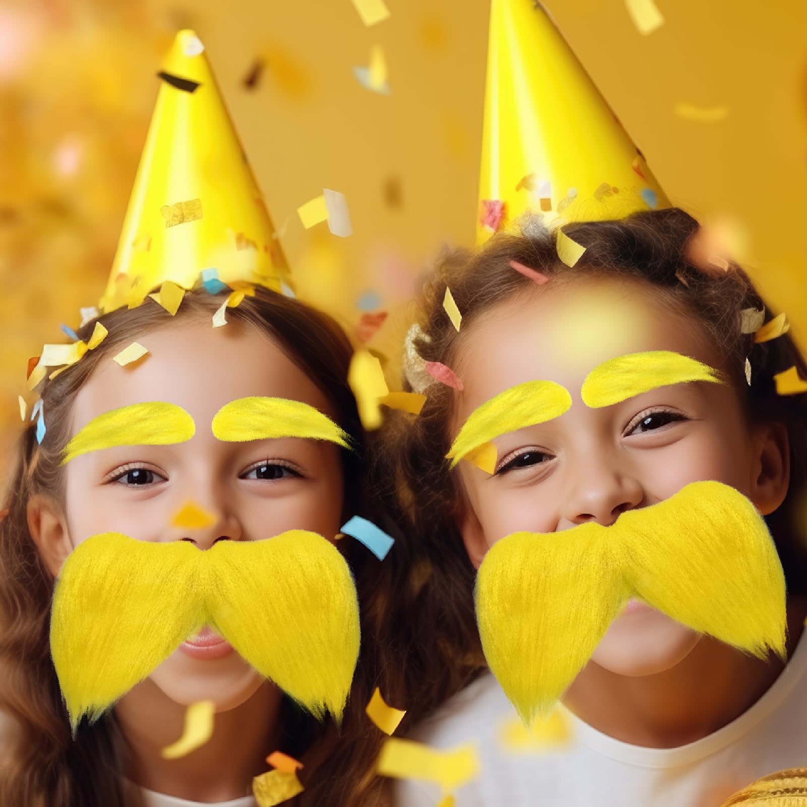 Funny Yellow Fake Mustache and Eyebrows Set - Cosplay Costume Accessories for Men & Women - Perfect for Halloween, Parties, and Themed Events