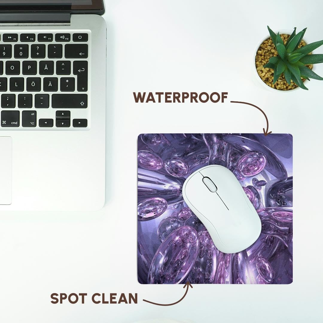 3D Purple Glass Spheres Mouse Pad - 8x8 Inches Non-Slip Desk Mat for Gaming & Office Use - Portal of Bubbles Design (mp_21921_1) | Perfect for Computer Workstations, Home Office & Gaming Setups