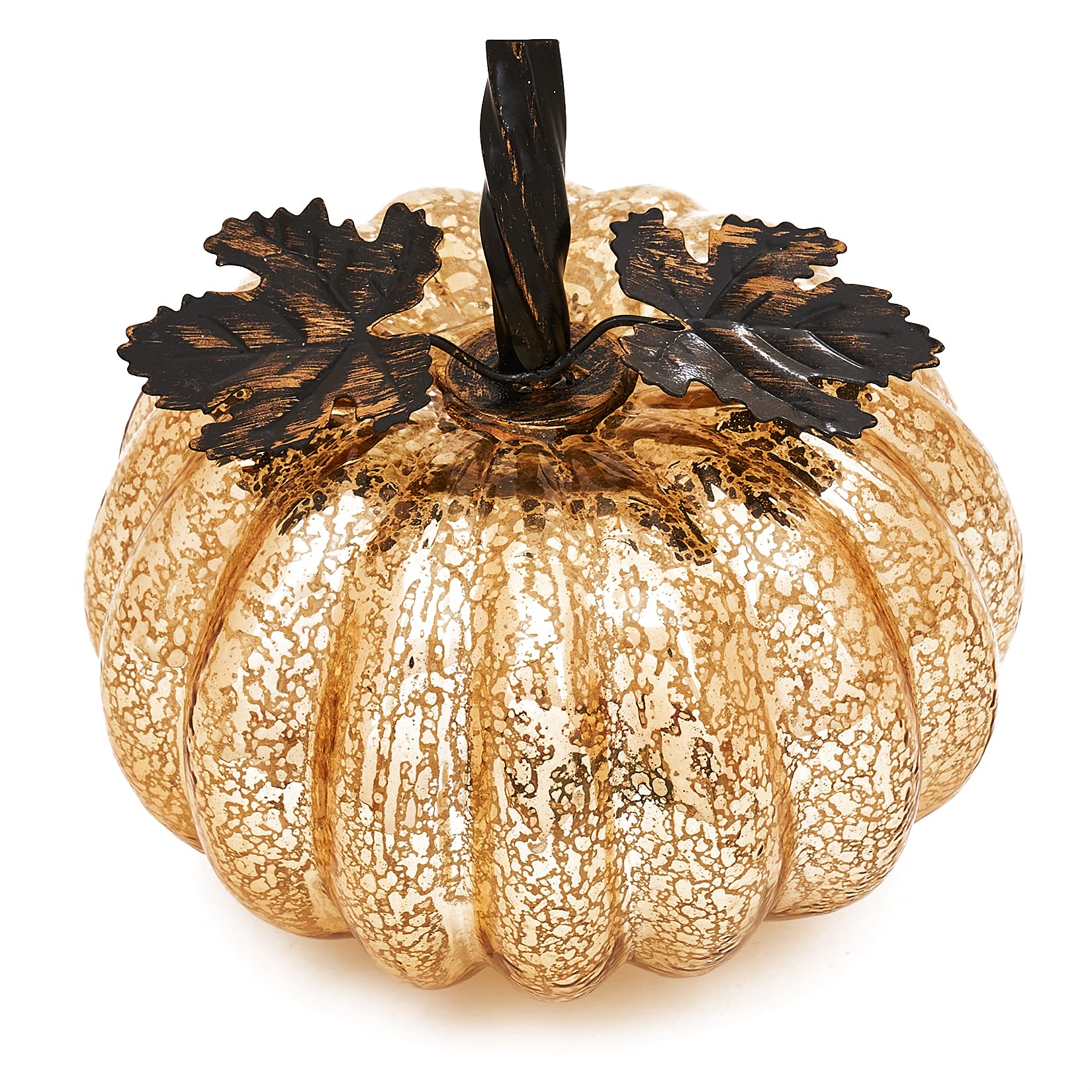 5.5 Inch Mercury Glass Pumpkin Lights with Timer - Elegant Fall Table Centerpiece Decor for Thanksgiving, Halloween, and Autumn Home Decoration