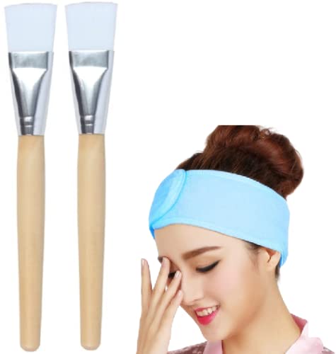 Ayushicreationa 2-Piece Wooden Face Pack Brush Set with Facial Headband - Home & Salon Beauty Tools, Makeup Accessories (Multicolor, Pack of 3) - Perfect for DIY Facials, Spa Days & Professional Skincare Treatments