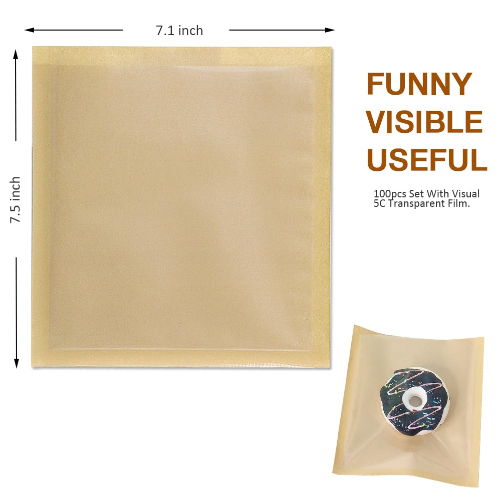 100 Pcs Brown Bakery Bags with Window - 7.1 x 7.5 Inches Paper Sandwich Bags for Donuts, Cookies & Snacks | Eco-Friendly Food Packaging for Bakeries, Cafes & Takeout