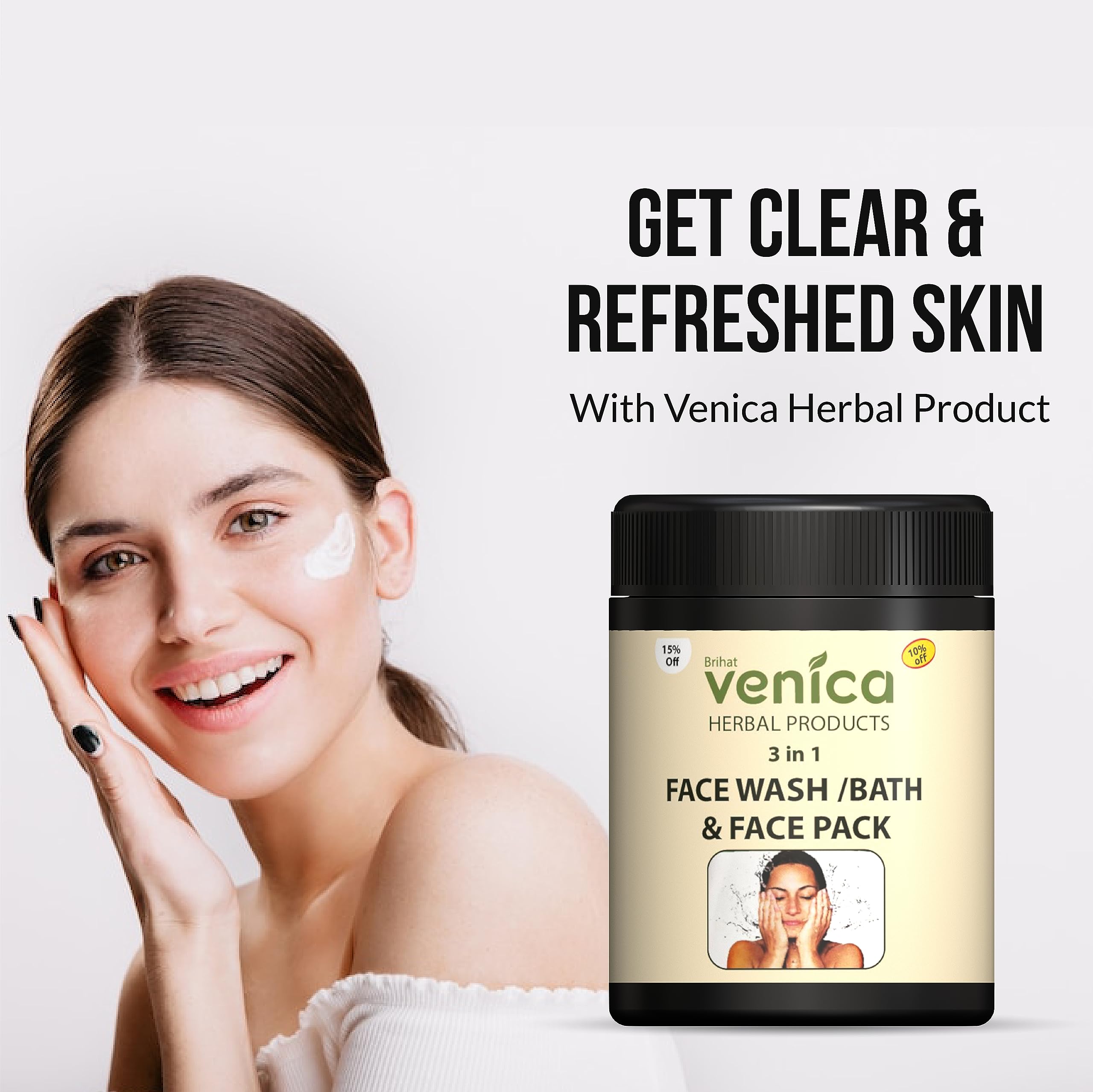Venica Herbal Face Pack - 180gm | 100% Natural Tan Removal Cream for Soft, Even Skin Tone | Brightening Facial Mask for Daily Skincare & Glowing Complexion