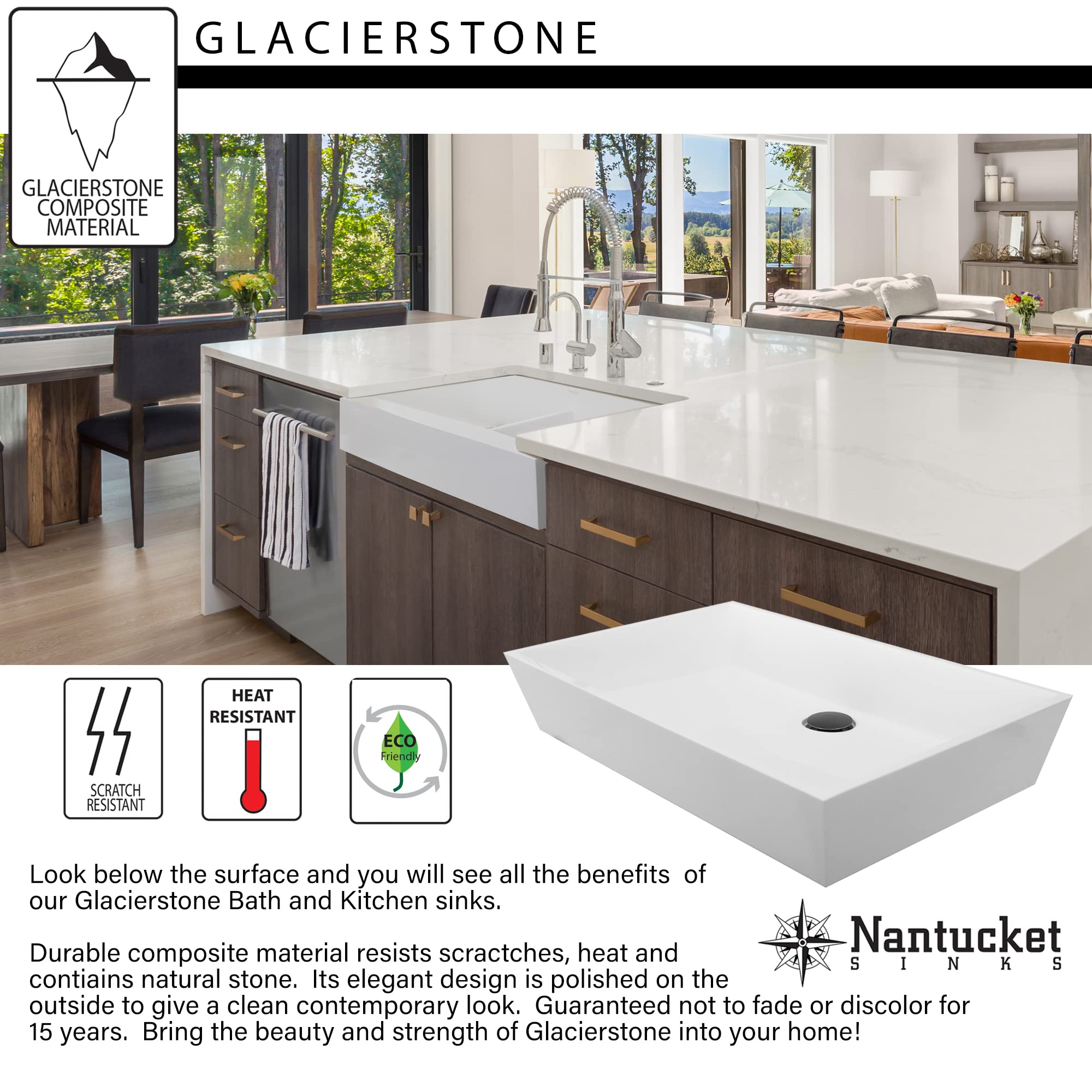 Glacierstone Single Bowl EZApron Kitchen Sink - Nantucket Retrofit Farmhouse Sink for Modern & Rustic Kitchens | Perfect for Small Spaces & DIY Renovations